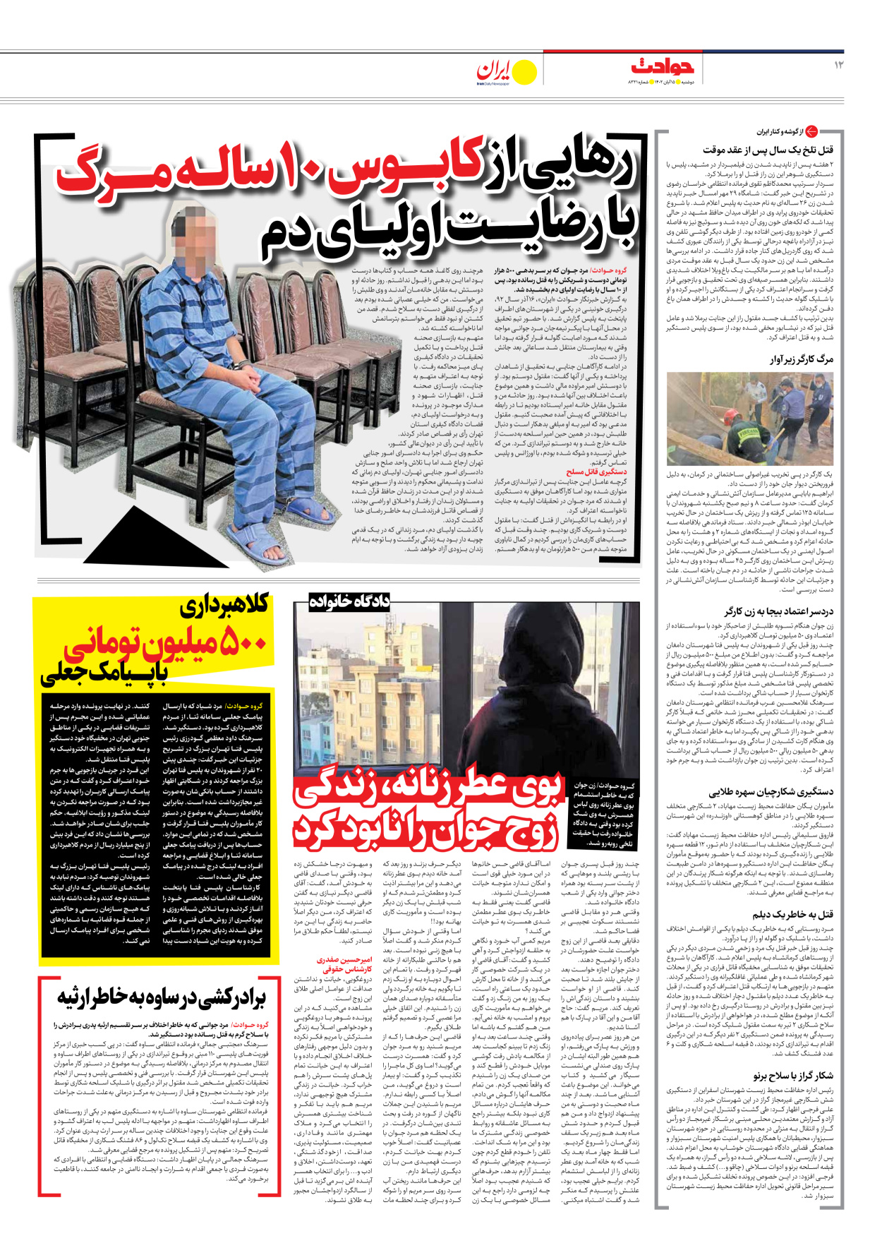 روزنامه ایران - شماره هشت هزار و سیصد و بیست و یک - ۱۵ آبان ۱۴۰۲ - صفحه ۱۲