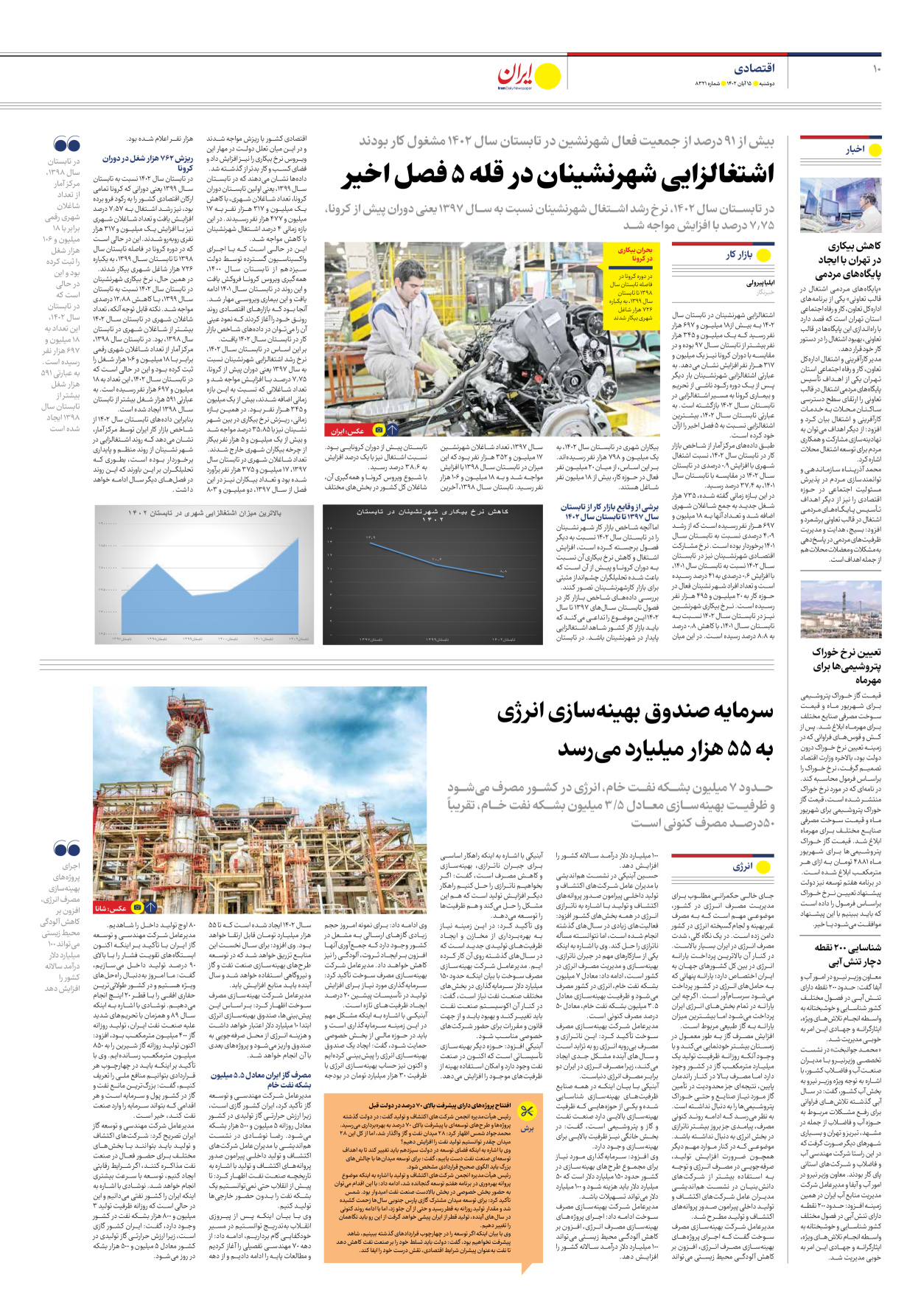 روزنامه ایران - شماره هشت هزار و سیصد و بیست و یک - ۱۵ آبان ۱۴۰۲ - صفحه ۱۰