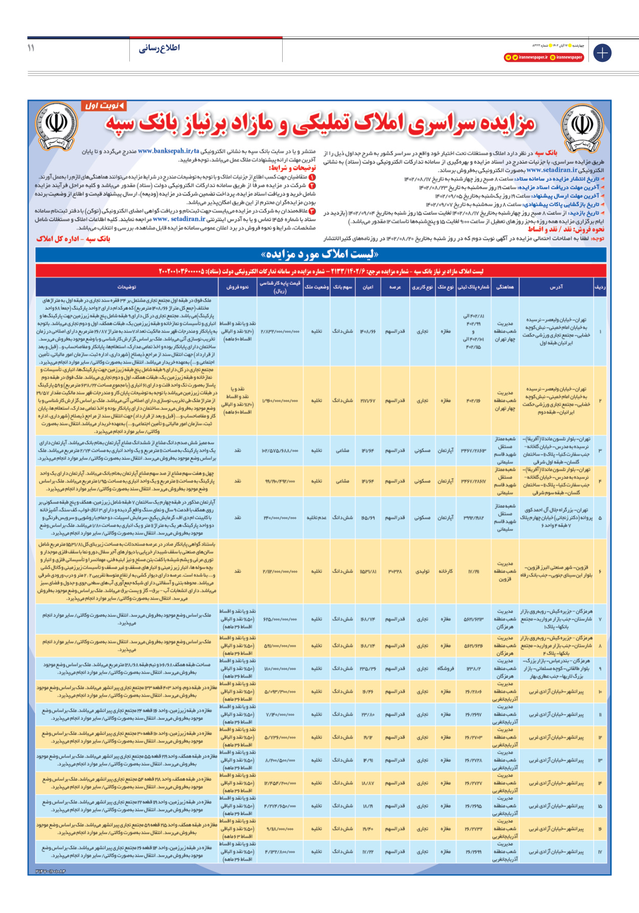 روزنامه ایران - شماره هشت هزار و سیصد و بیست و سه - ۱۷ آبان ۱۴۰۲ - صفحه ۱۱