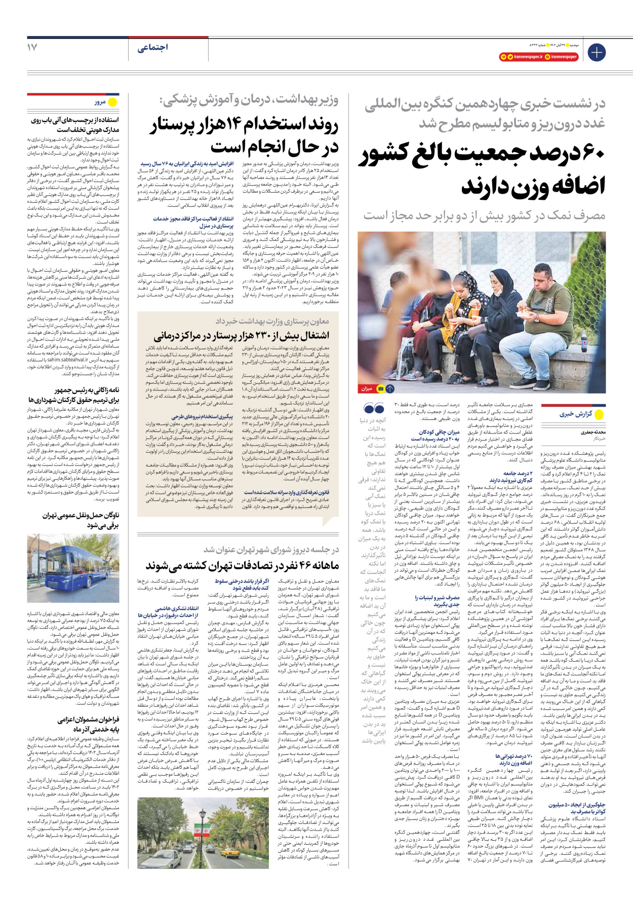 روزنامه ایران - شماره هشت هزار و سیصد و سی و سه - ۲۹ آبان ۱۴۰۲ - صفحه ۱۷