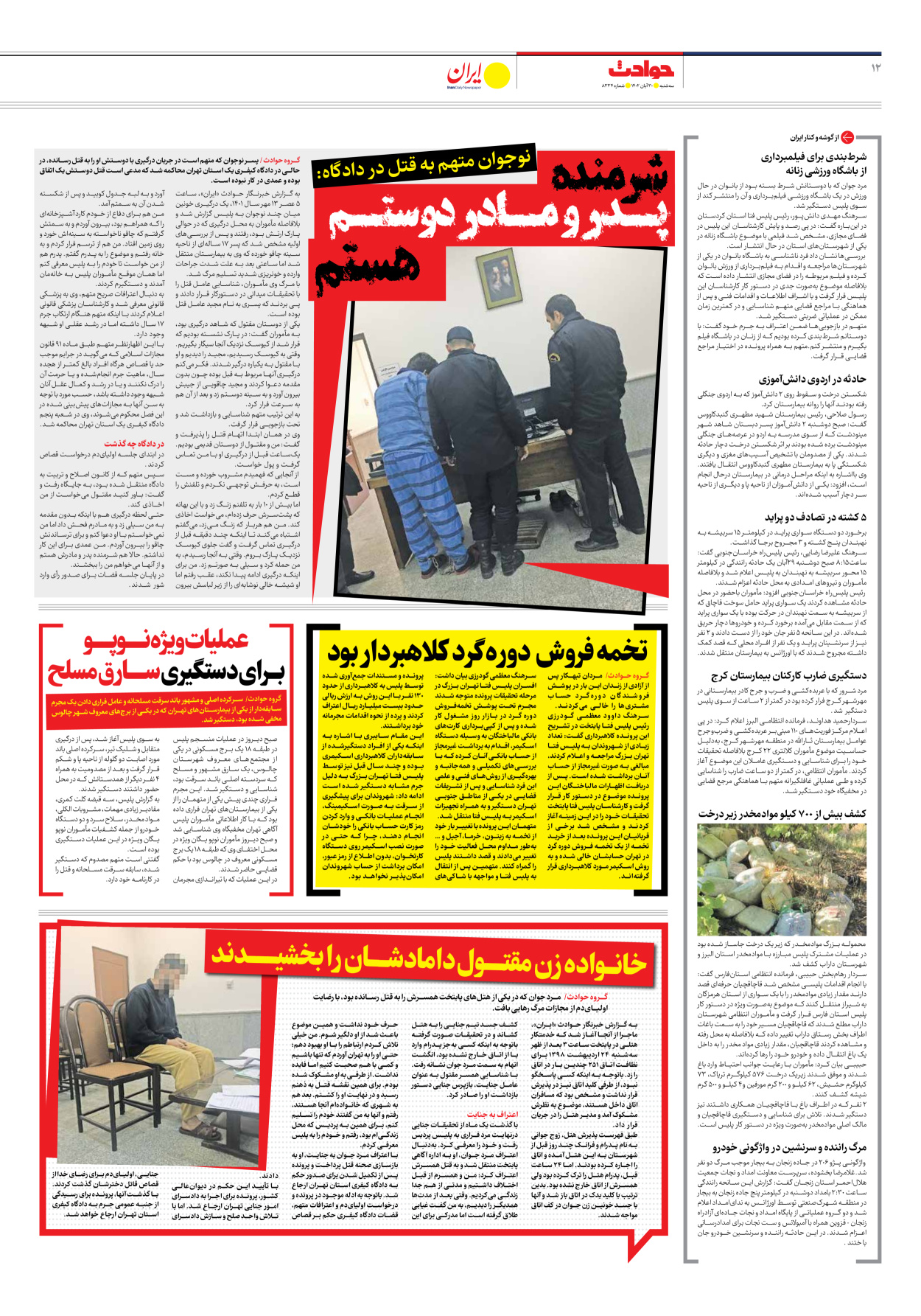روزنامه ایران - شماره هشت هزار و سیصد و سی و چهار - ۳۰ آبان ۱۴۰۲ - صفحه ۱۲