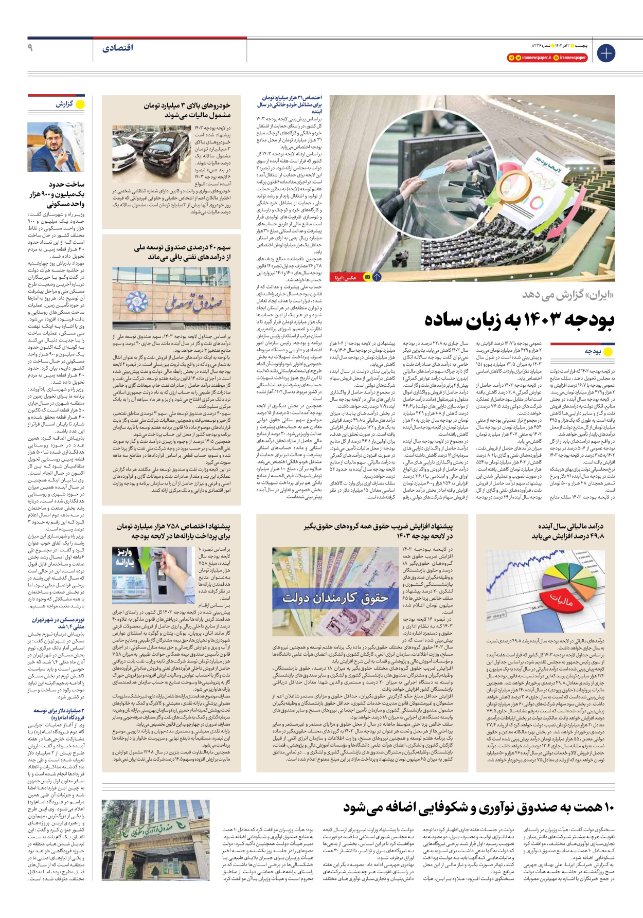 روزنامه ایران - شماره هشت هزار و سیصد و سی و شش - ۰۲ آذر ۱۴۰۲ - صفحه ۹