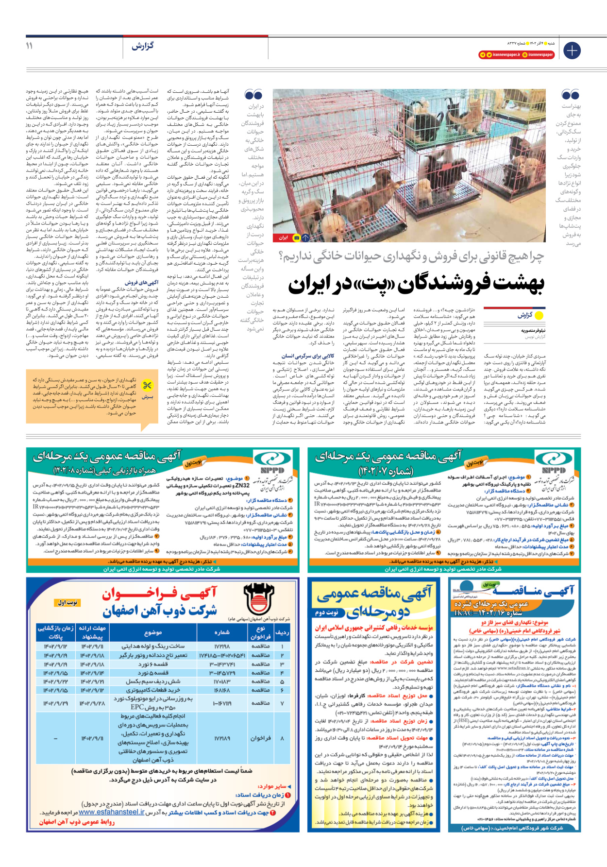 روزنامه ایران - شماره هشت هزار و سیصد و سی و هفت - ۰۴ آذر ۱۴۰۲ - صفحه ۱۱