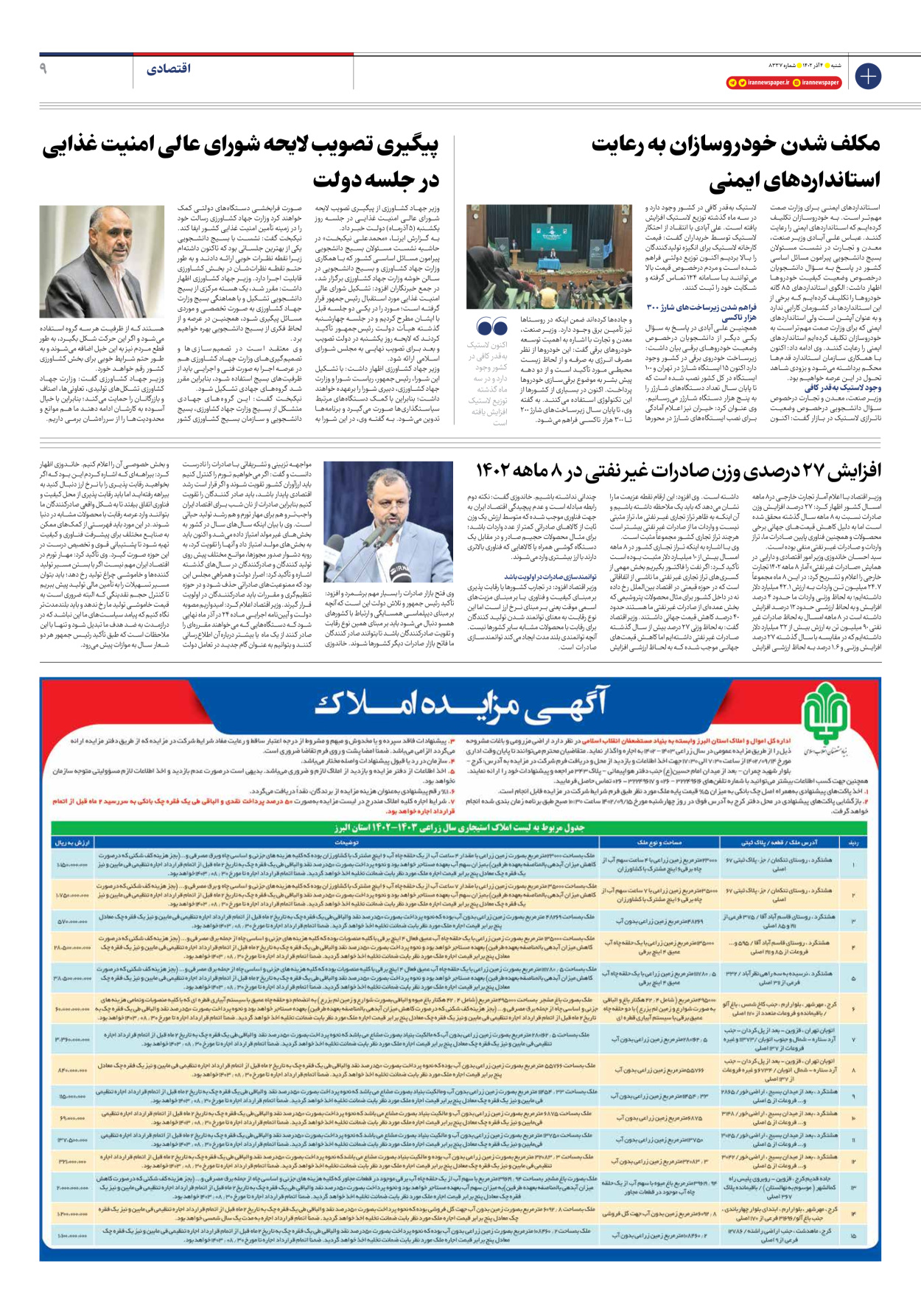 روزنامه ایران - شماره هشت هزار و سیصد و سی و هفت - ۰۴ آذر ۱۴۰۲ - صفحه ۹