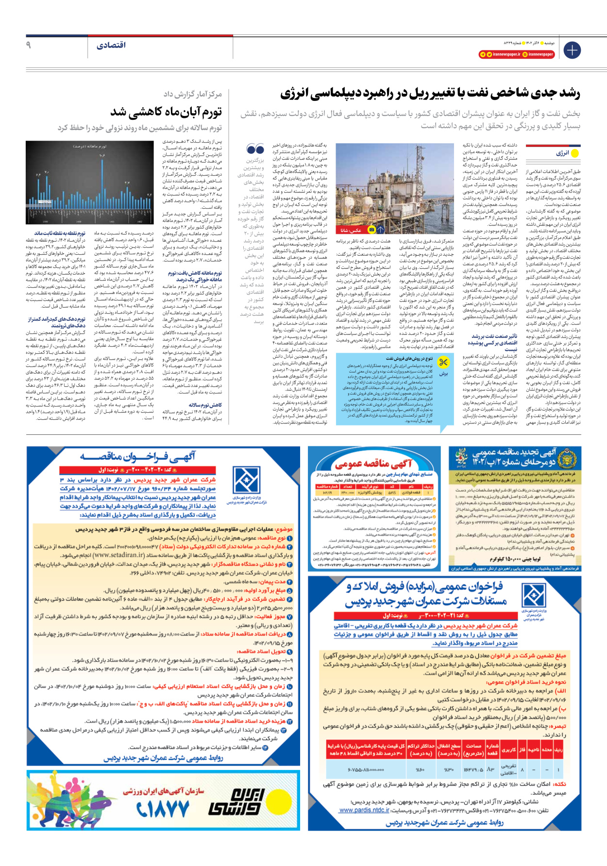 روزنامه ایران - شماره هشت هزار و سیصد و سی و نه - ۰۶ آذر ۱۴۰۲ - صفحه ۹