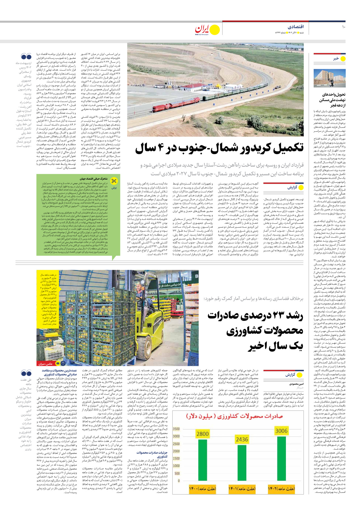روزنامه ایران - شماره هشت هزار و سیصد و چهل و سه - ۱۱ آذر ۱۴۰۲ - صفحه ۱۰