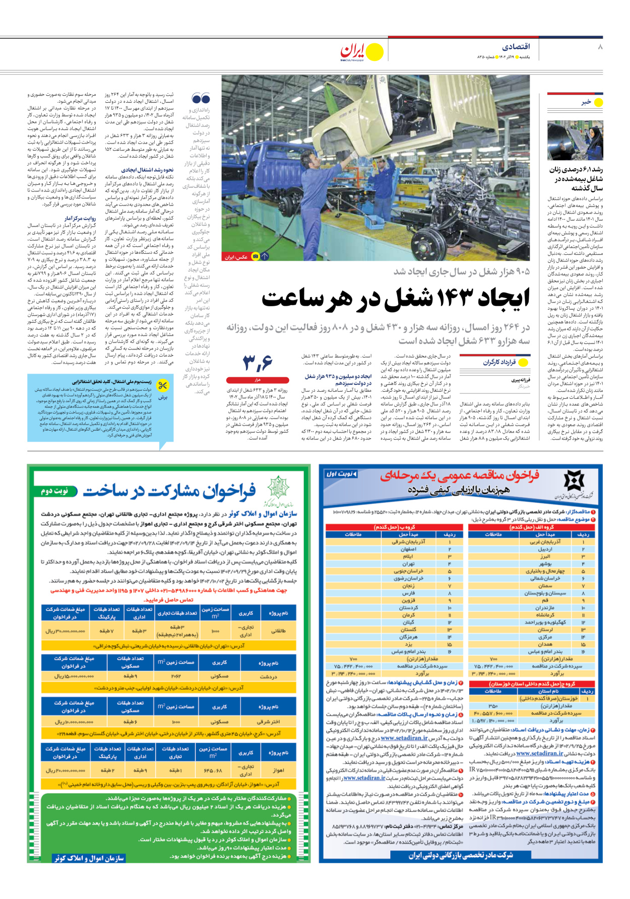 روزنامه ایران - شماره هشت هزار و سیصد و پنجاه - ۱۹ آذر ۱۴۰۲ - صفحه ۸