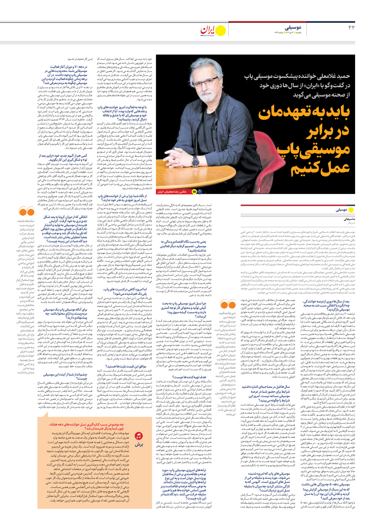 روزنامه ایران - شماره هشت هزار و سیصد و شصت و یک - ۰۳ دی ۱۴۰۲ - صفحه ۲۲