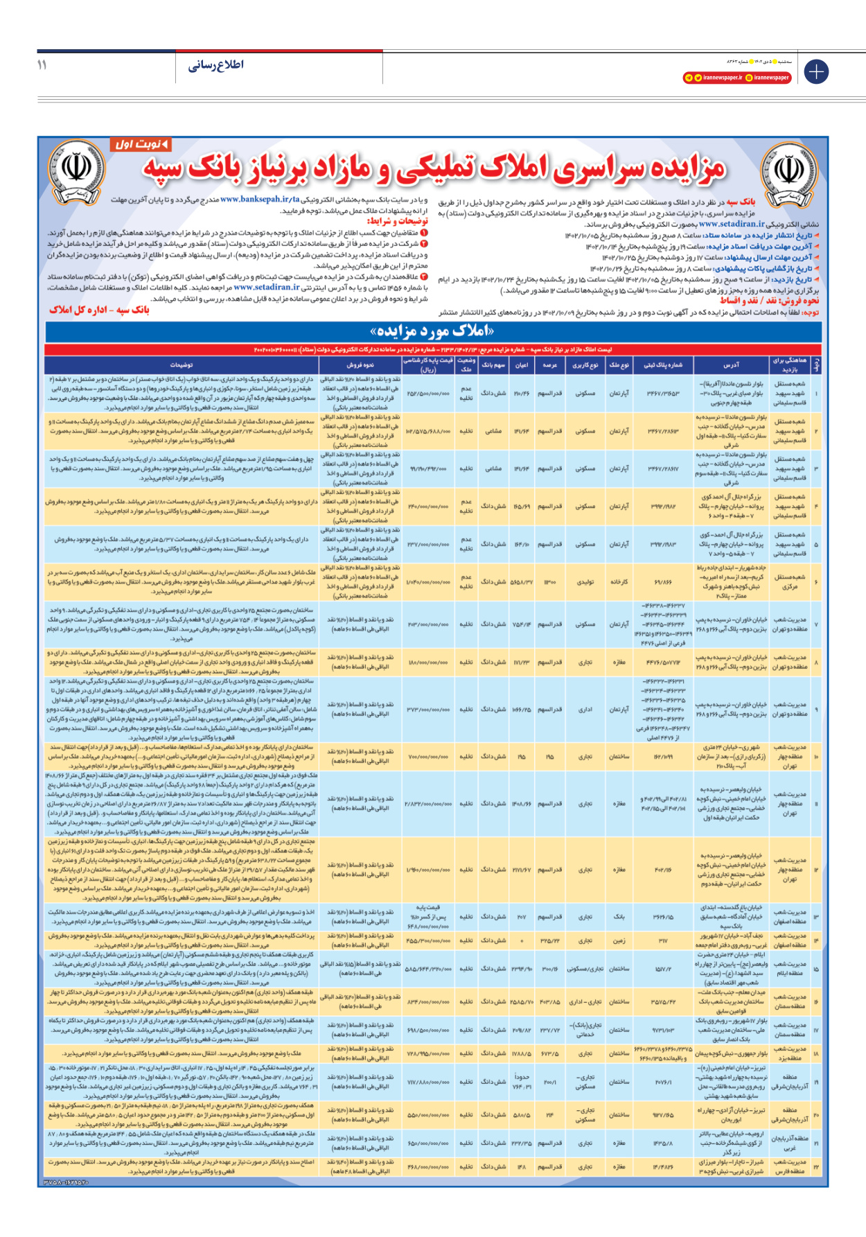 روزنامه ایران - شماره هشت هزار و سیصد و شصت و سه - ۰۵ دی ۱۴۰۲ - صفحه ۱۱