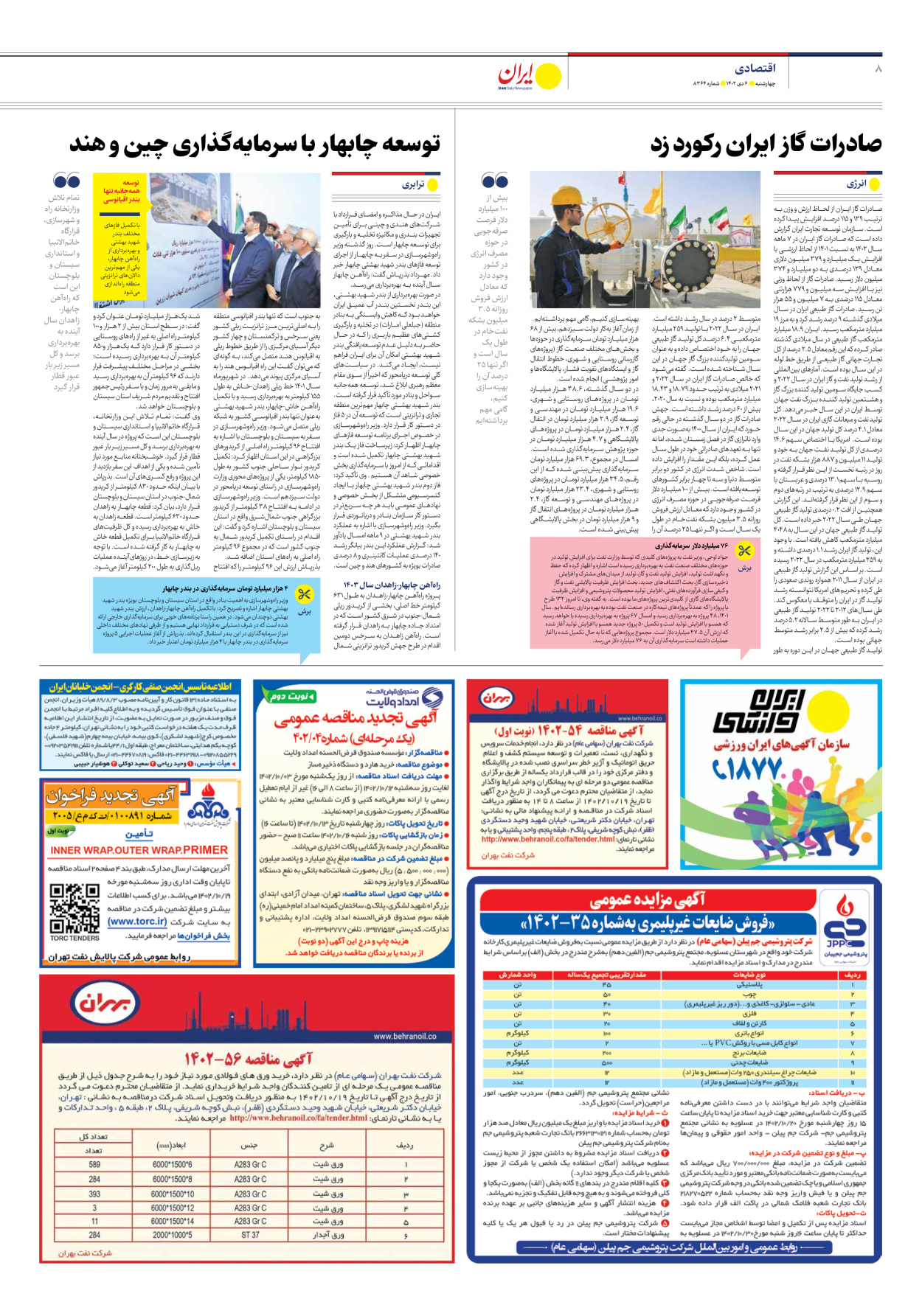 روزنامه ایران - شماره هشت هزار و سیصد و شصت و چهار - ۰۶ دی ۱۴۰۲ - صفحه ۸