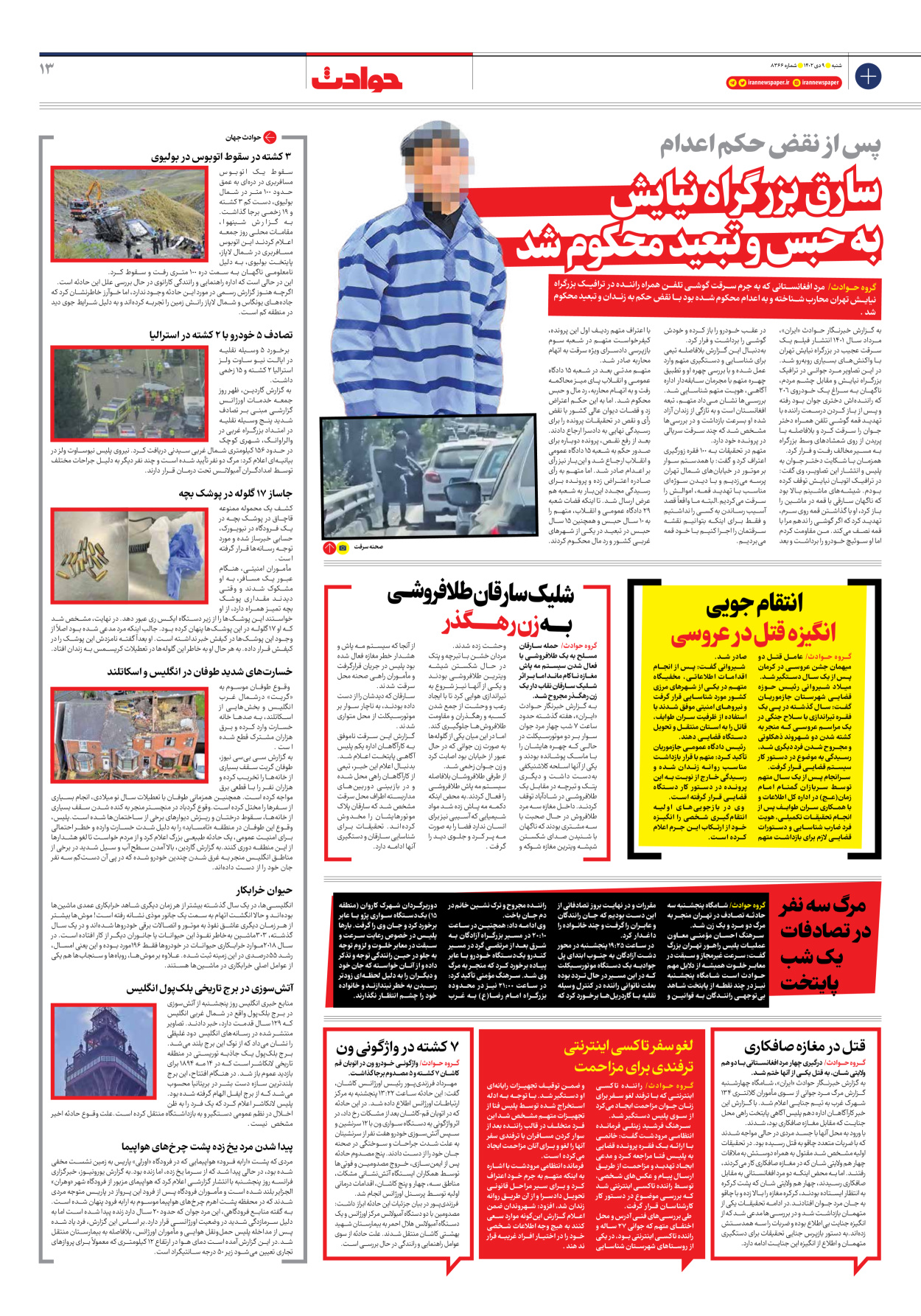 روزنامه ایران - شماره هشت هزار و سیصد و شصت و شش - ۰۹ دی ۱۴۰۲ - صفحه ۱۳