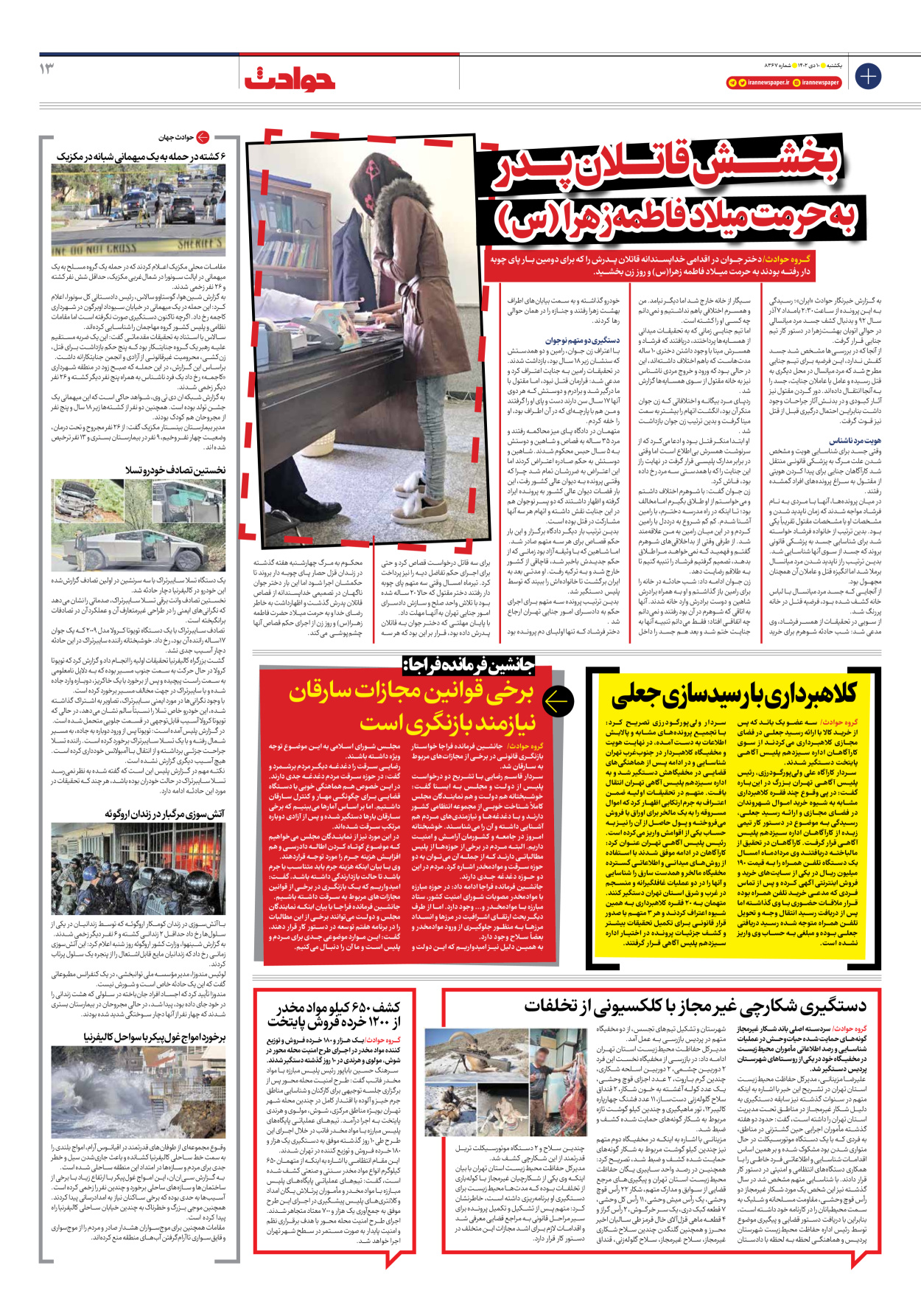 روزنامه ایران - شماره هشت هزار و سیصد و شصت و هفت - ۱۰ دی ۱۴۰۲ - صفحه ۱۳