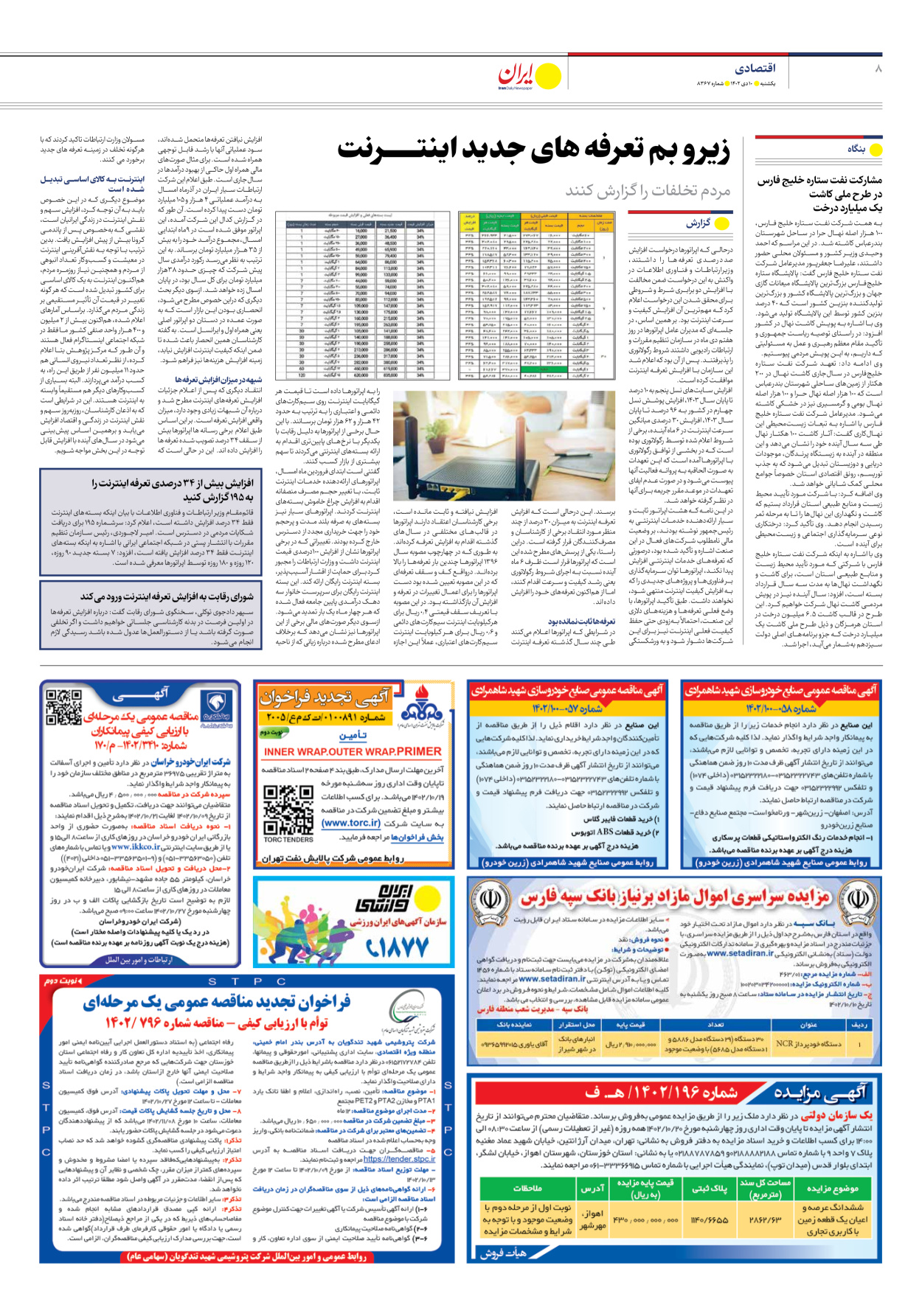 روزنامه ایران - شماره هشت هزار و سیصد و شصت و هفت - ۱۰ دی ۱۴۰۲ - صفحه ۸