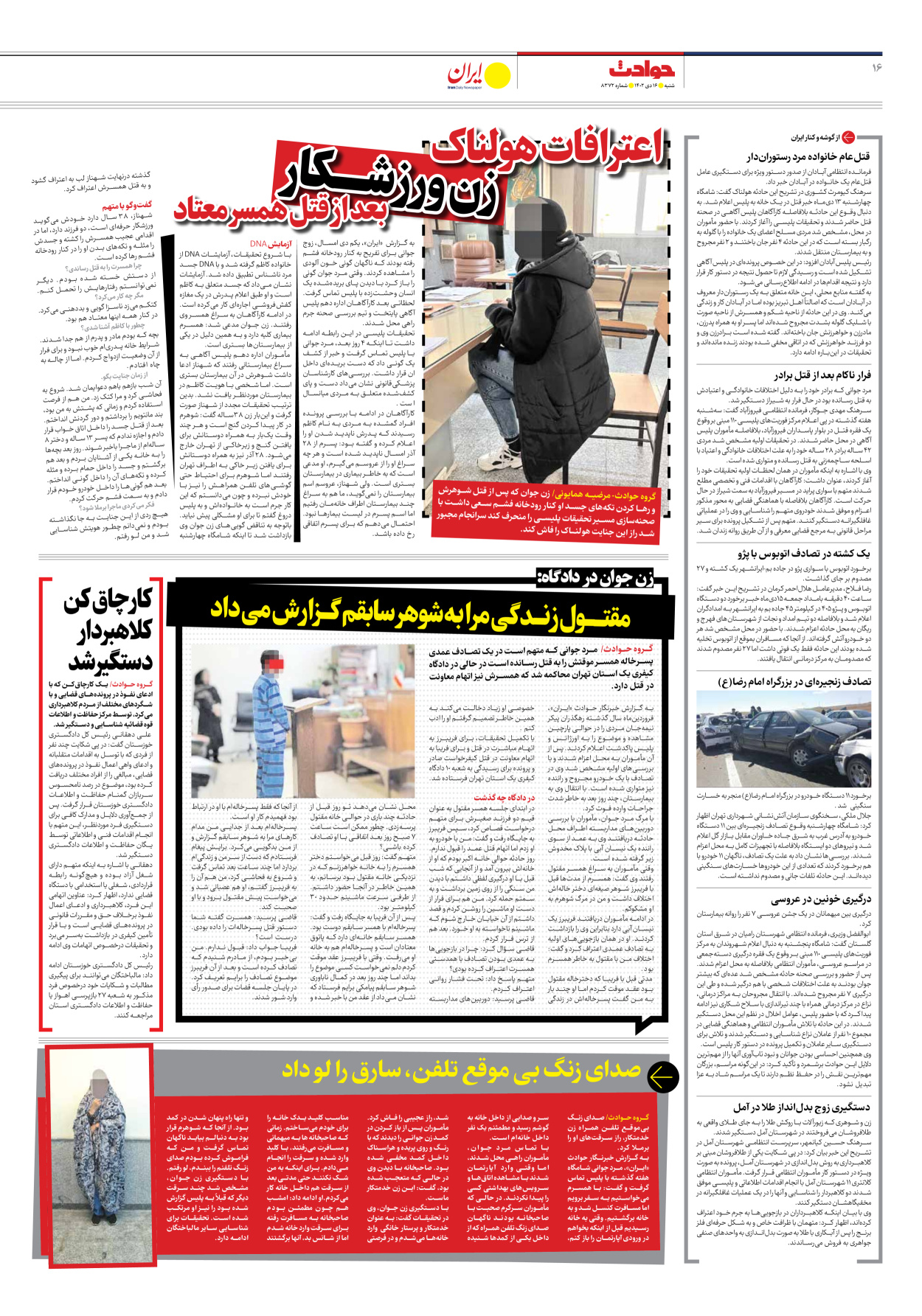 روزنامه ایران - شماره هشت هزار و سیصد و هفتاد و دو - ۱۶ دی ۱۴۰۲ - صفحه ۱۶