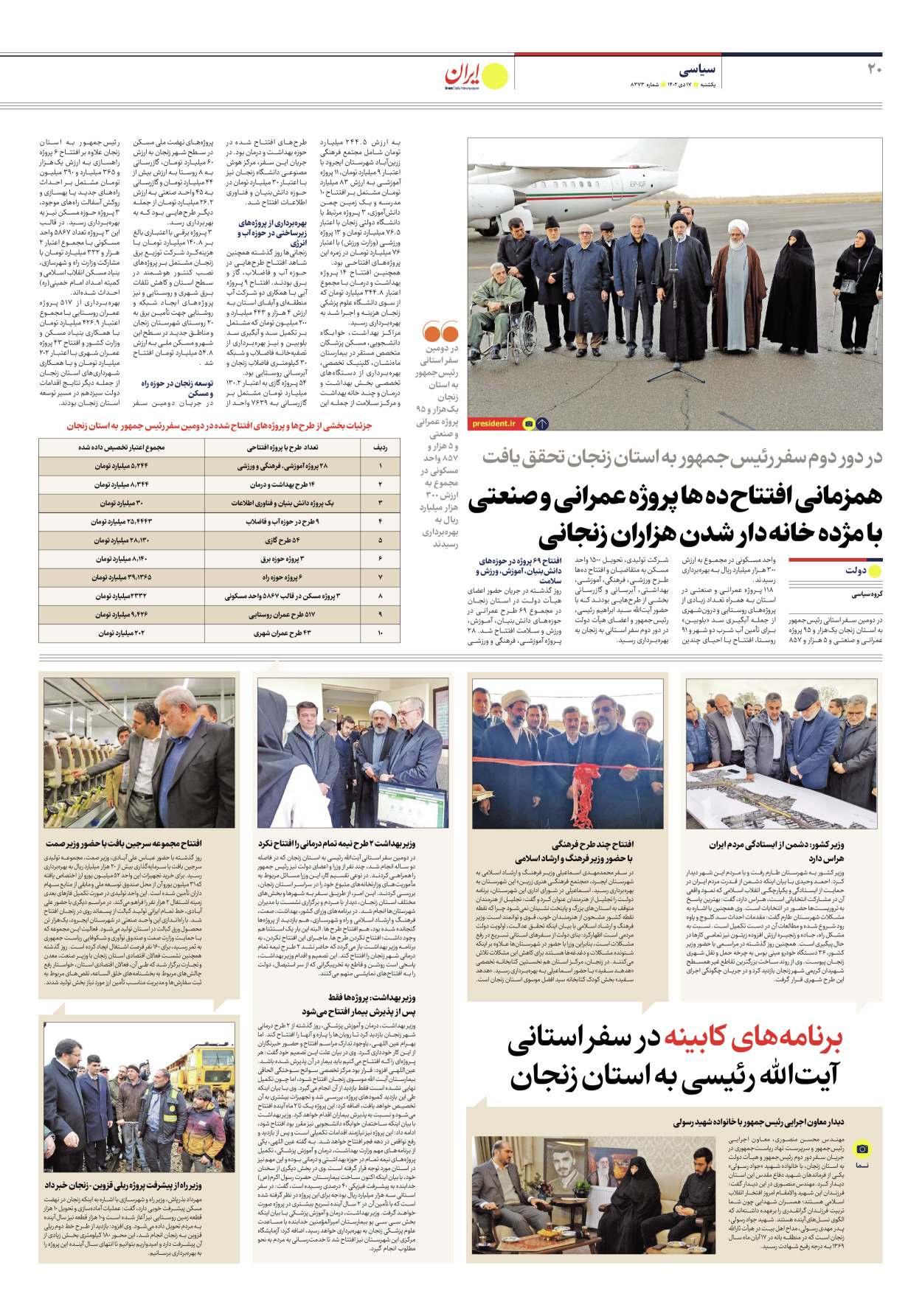 روزنامه ایران - شماره هشت هزار و سیصد و هفتاد و سه - ۱۷ دی ۱۴۰۲ - صفحه ۲۰