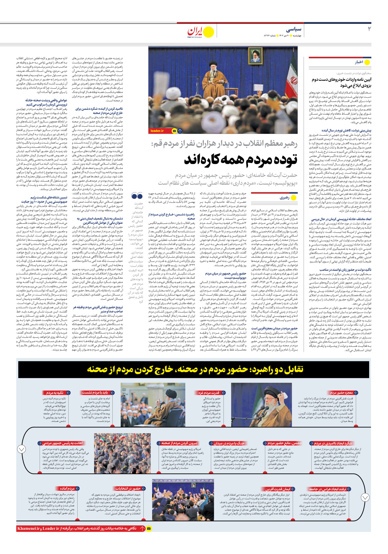 روزنامه ایران - شماره هشت هزار و سیصد و هفتاد و شش - ۲۰ دی ۱۴۰۲ - صفحه ۲