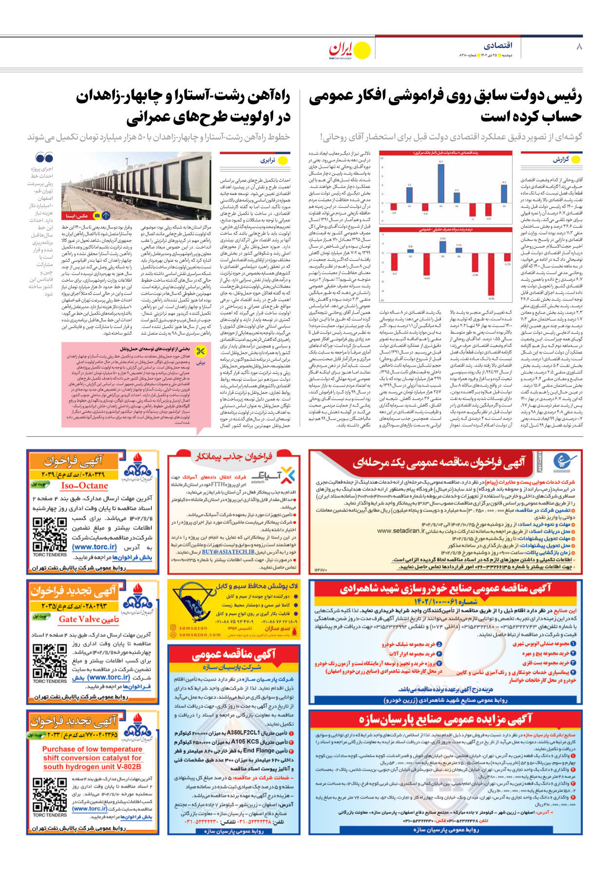 روزنامه ایران - شماره هشت هزار و سیصد و هشتاد - ۲۵ دی ۱۴۰۲ - صفحه ۸
