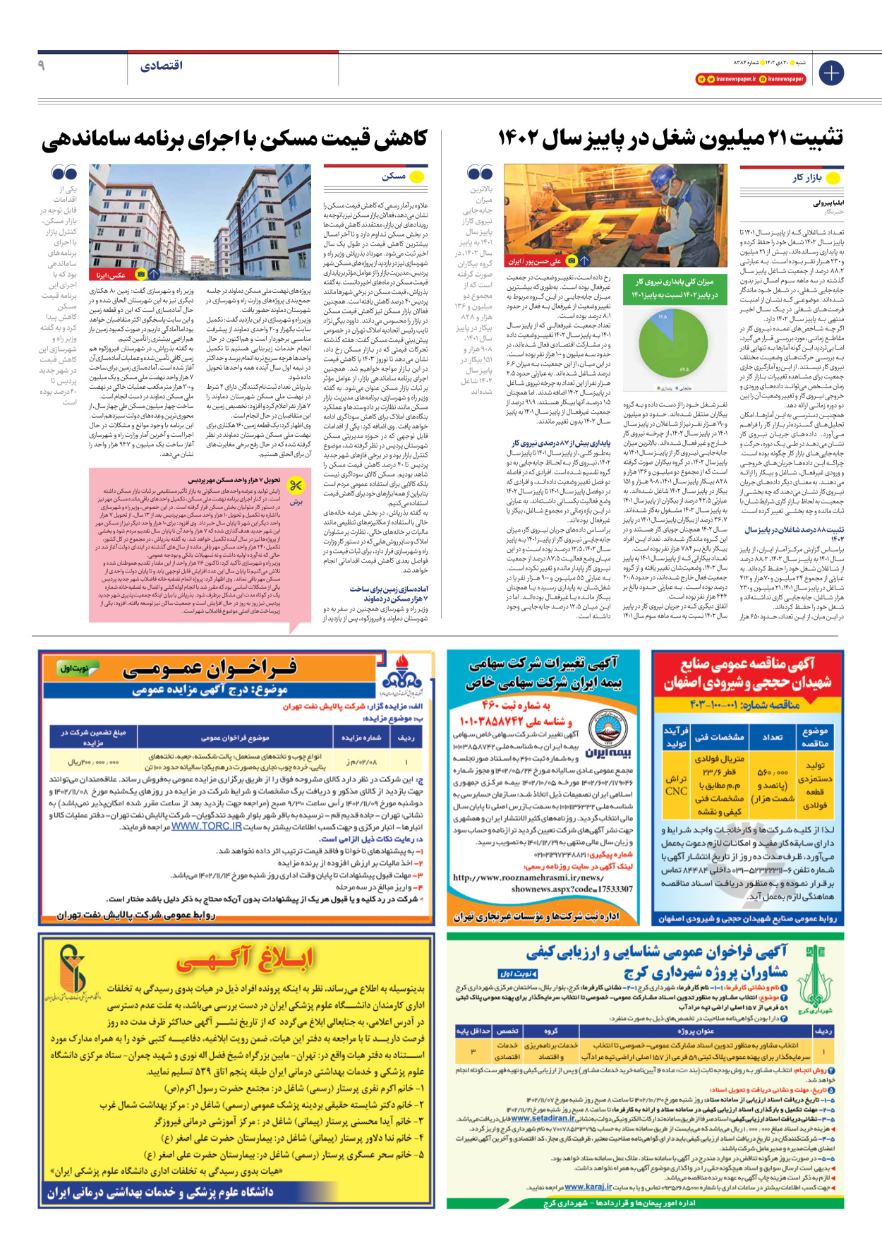 روزنامه ایران - شماره هشت هزار و سیصد و هشتاد و چهار - ۳۰ دی ۱۴۰۲ - صفحه ۹