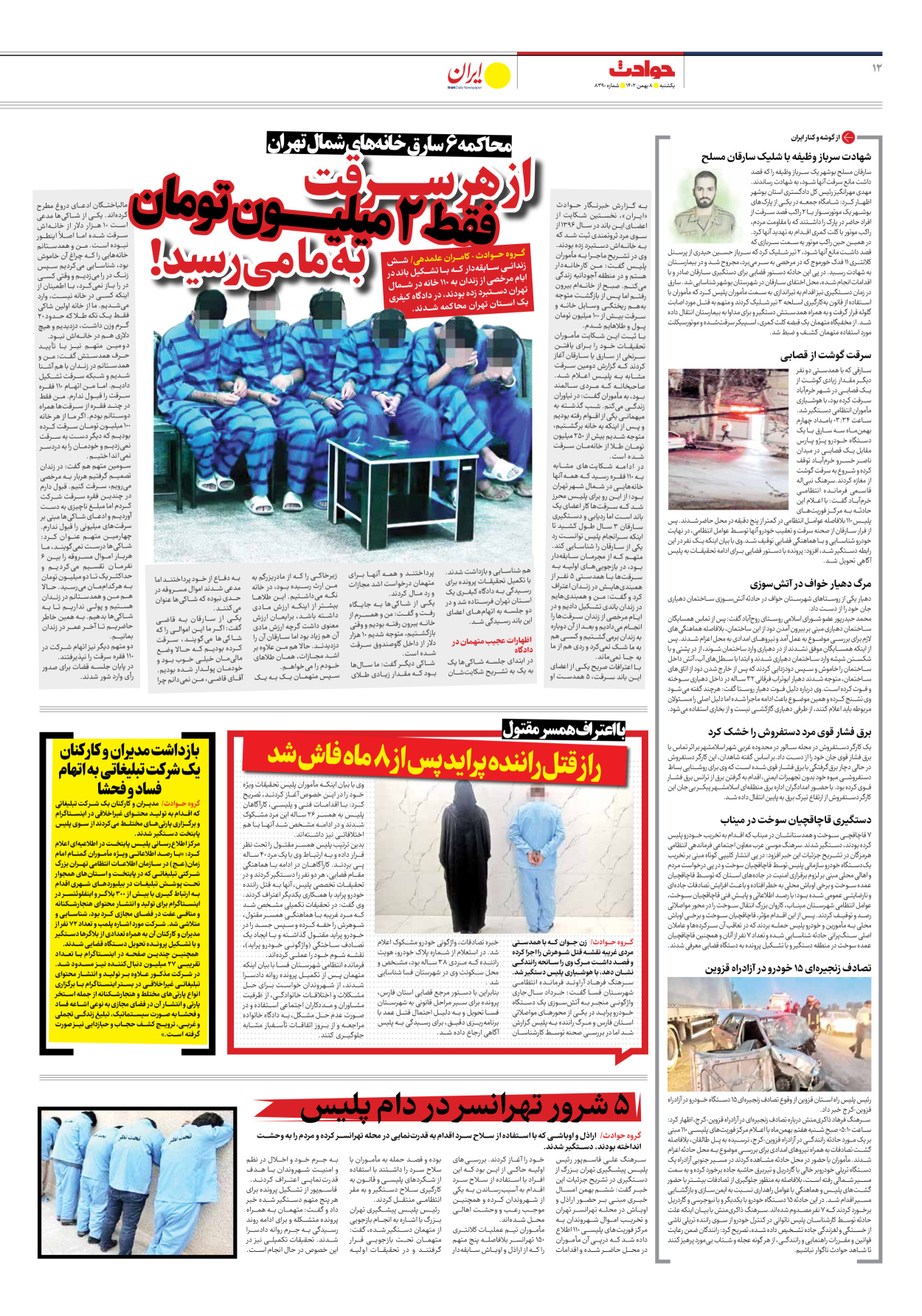 روزنامه ایران - شماره هشت هزار و سیصد و نود - ۰۸ بهمن ۱۴۰۲ - صفحه ۱۲