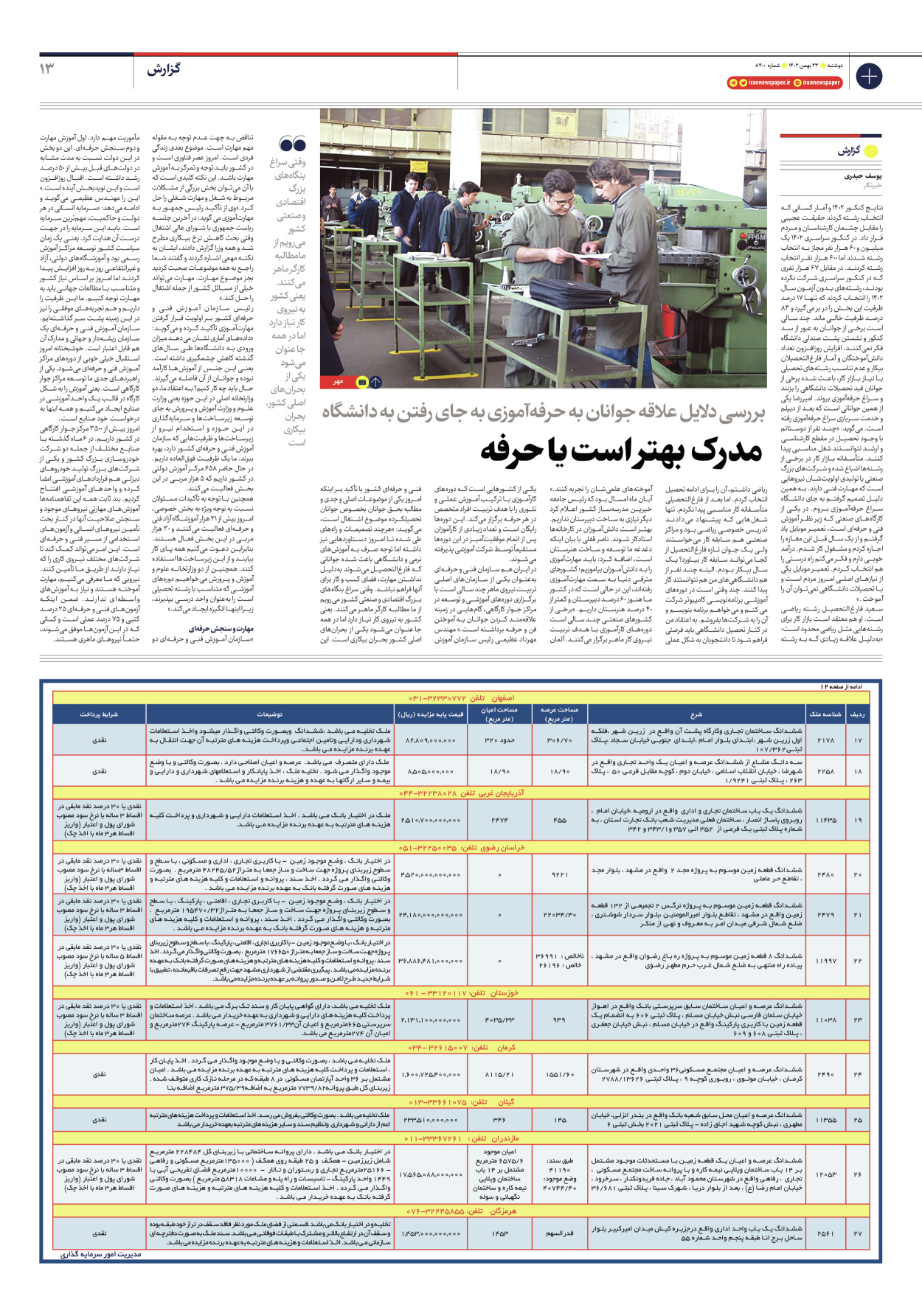 روزنامه ایران - شماره هشت هزار و چهارصد - ۲۳ بهمن ۱۴۰۲ - صفحه ۱۳
