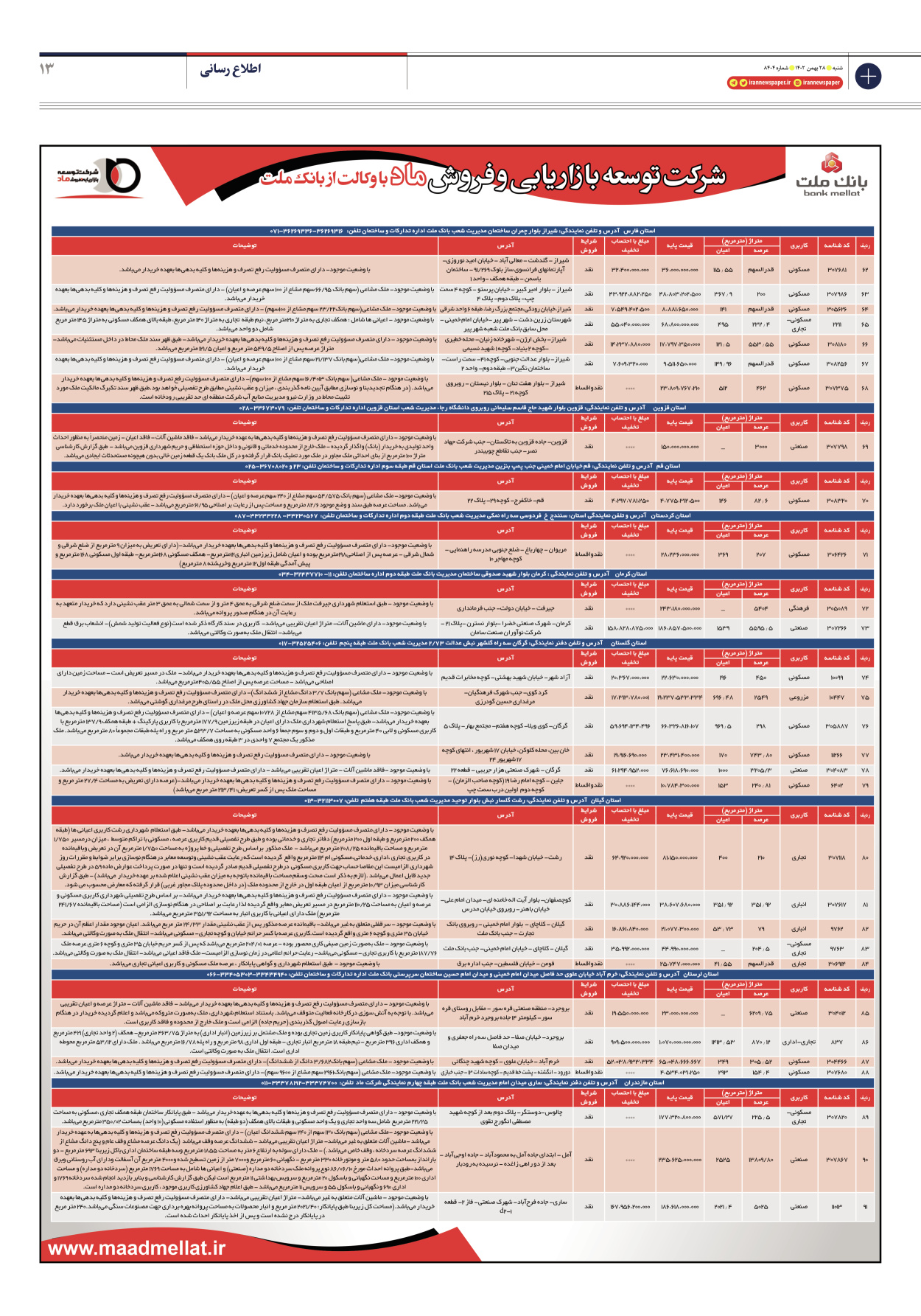 روزنامه ایران - شماره هشت هزار و چهارصد و چهار - ۲۸ بهمن ۱۴۰۲ - صفحه ۱۳