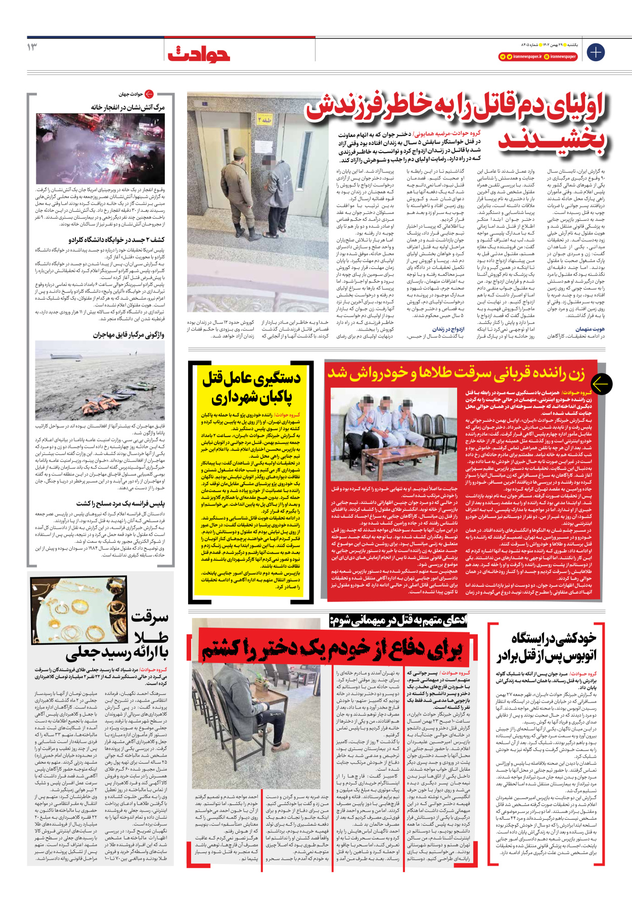 روزنامه ایران - شماره هشت هزار و چهارصد و پنج - ۲۹ بهمن ۱۴۰۲ - صفحه ۱۳