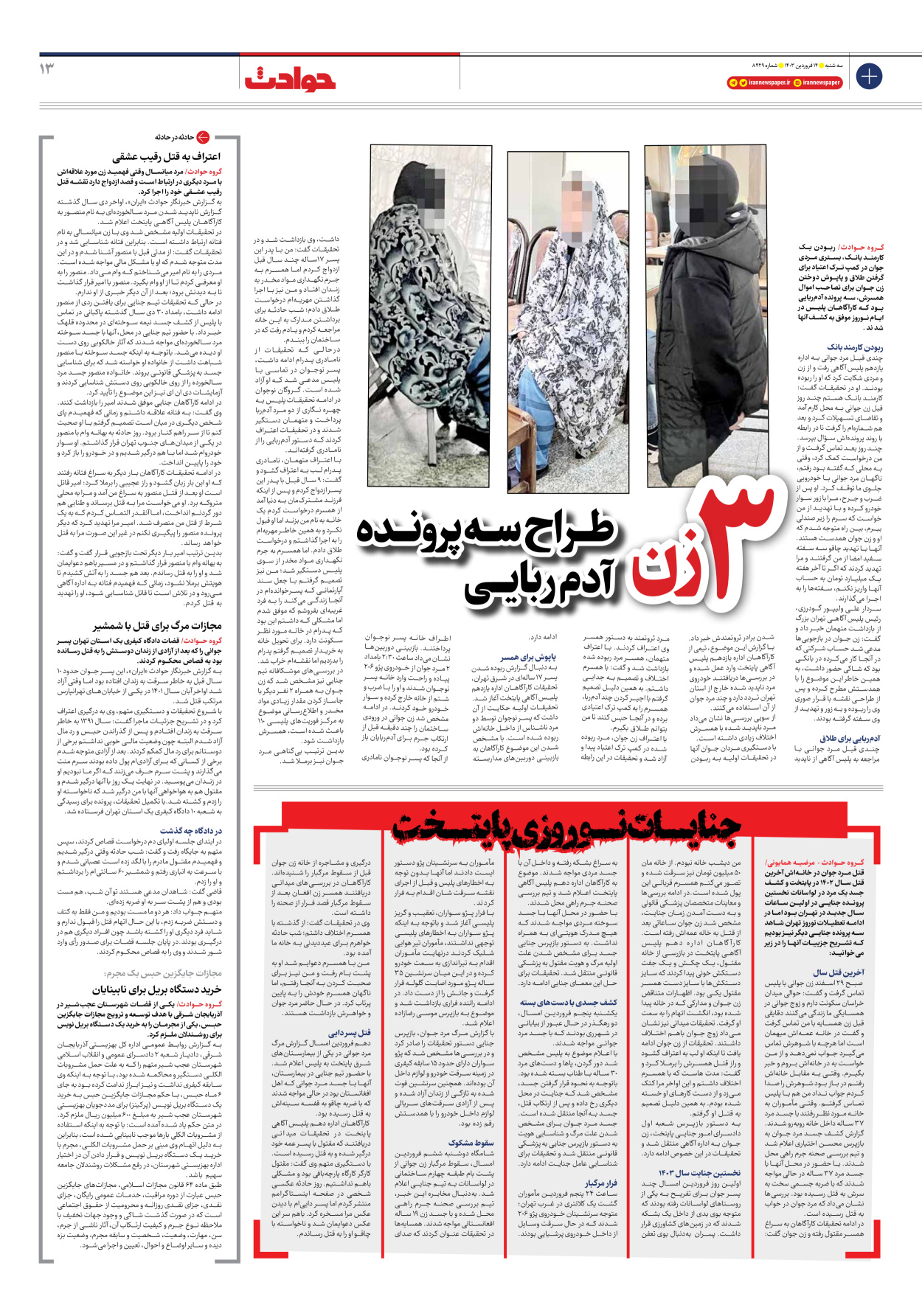 روزنامه ایران - شماره هشت هزار و چهارصد و بیست و نه - ۱۴ فروردین ۱۴۰۳ - صفحه ۱۳