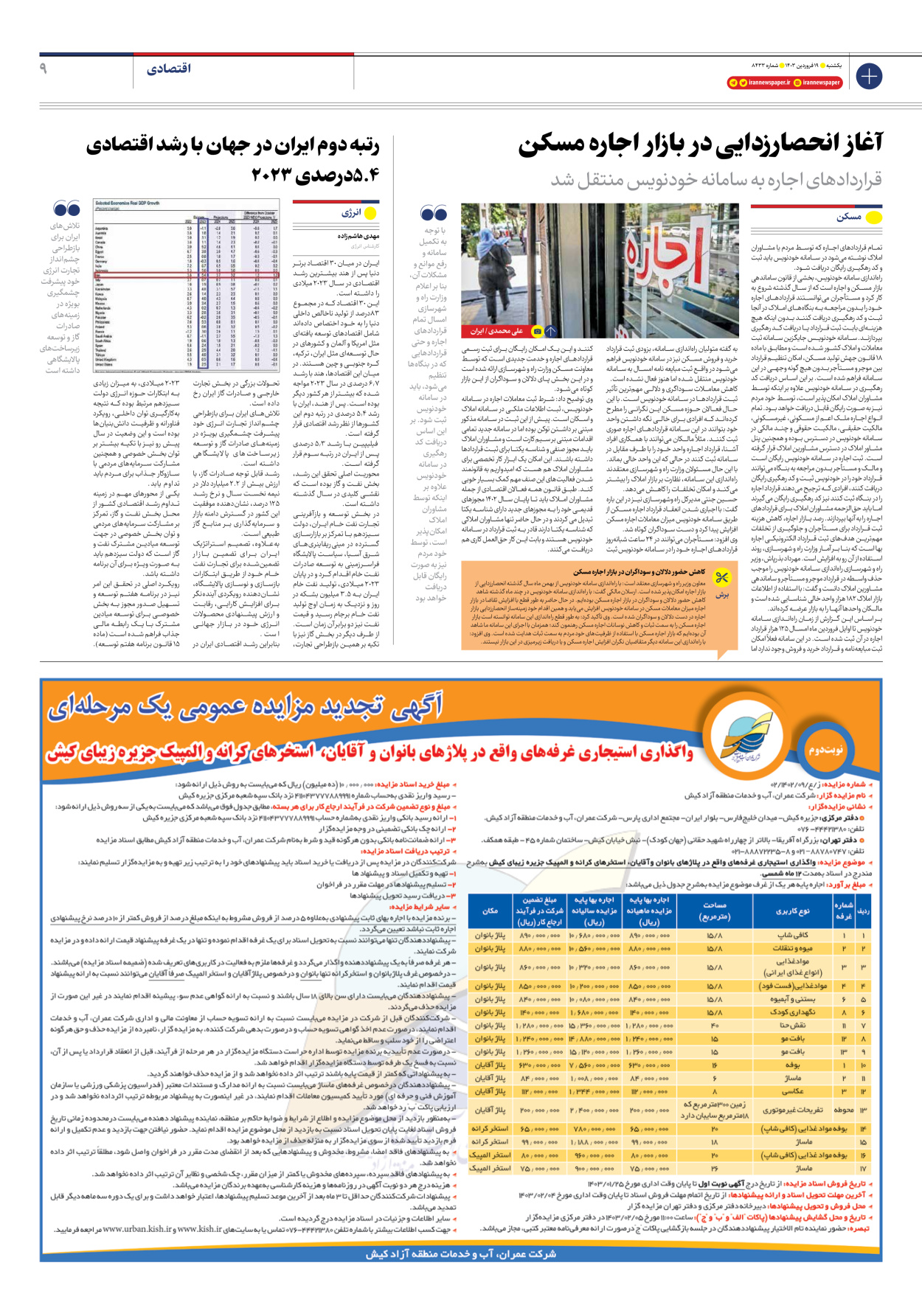 روزنامه ایران - شماره هشت هزار و چهارصد و سی و سه - ۱۹ فروردین ۱۴۰۳ - صفحه ۹
