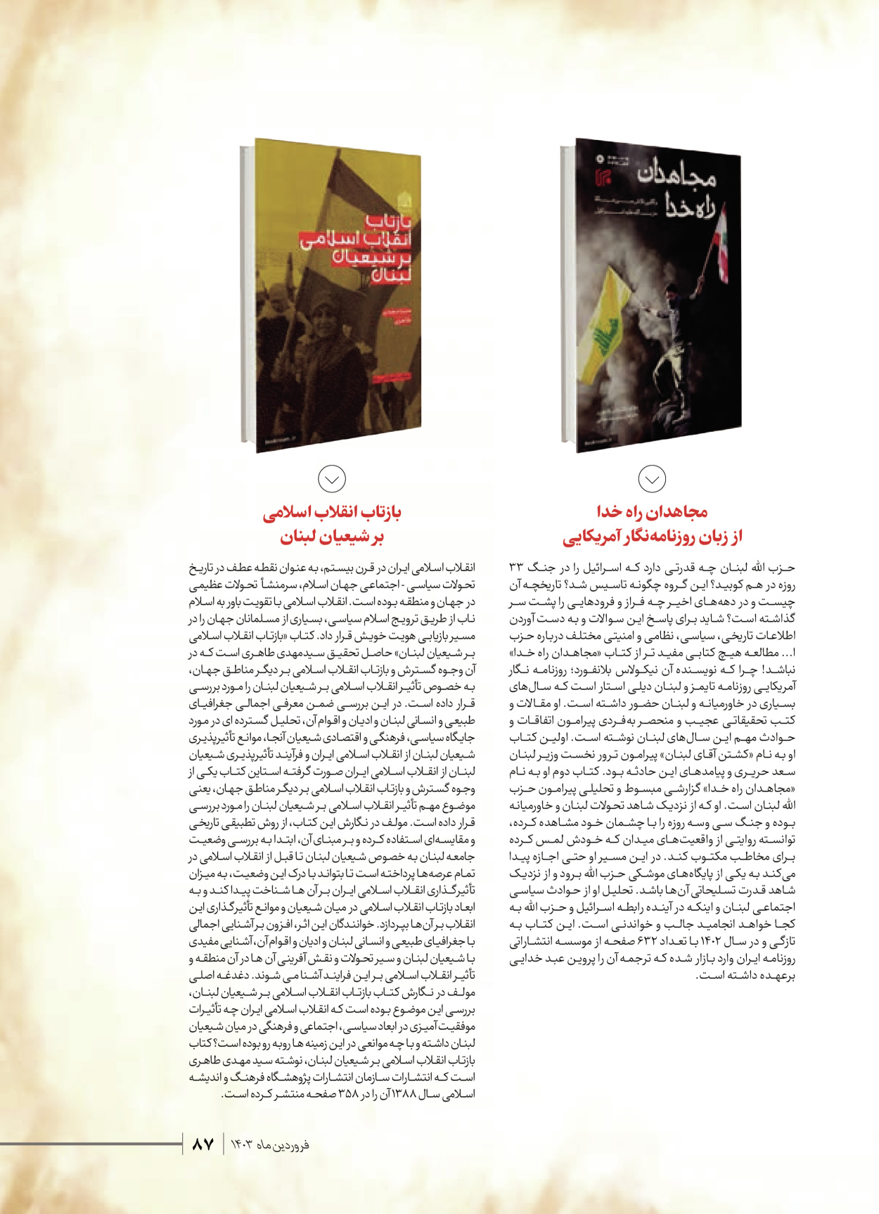 روزنامه ایران - ویژه نامه شهدای قدس ۶ - ۲۵ فروردین ۱۴۰۳ - صفحه ۸۷
