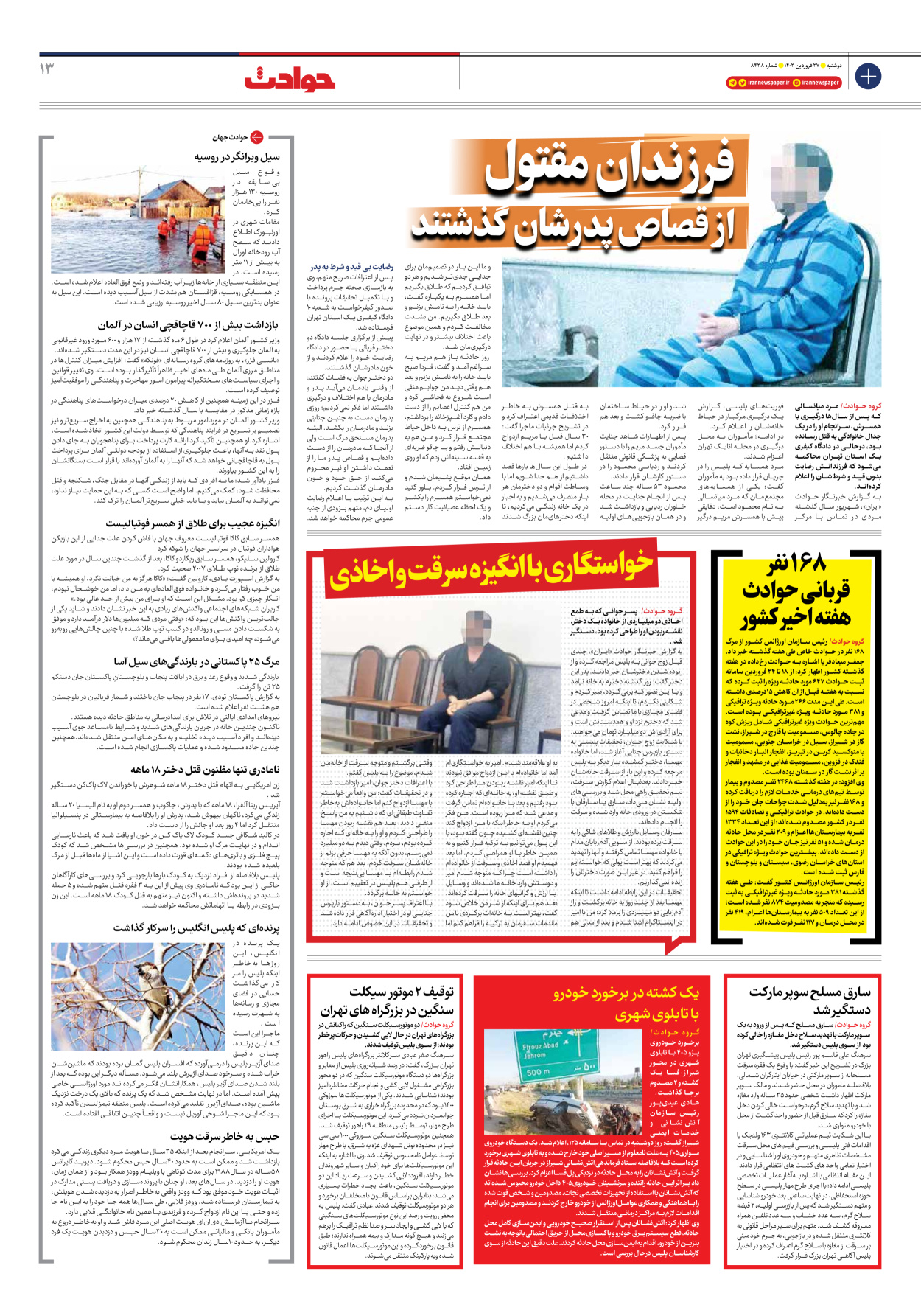روزنامه ایران - شماره هشت هزار و چهارصد و سی و هشت - ۲۷ فروردین ۱۴۰۳ - صفحه ۱۳
