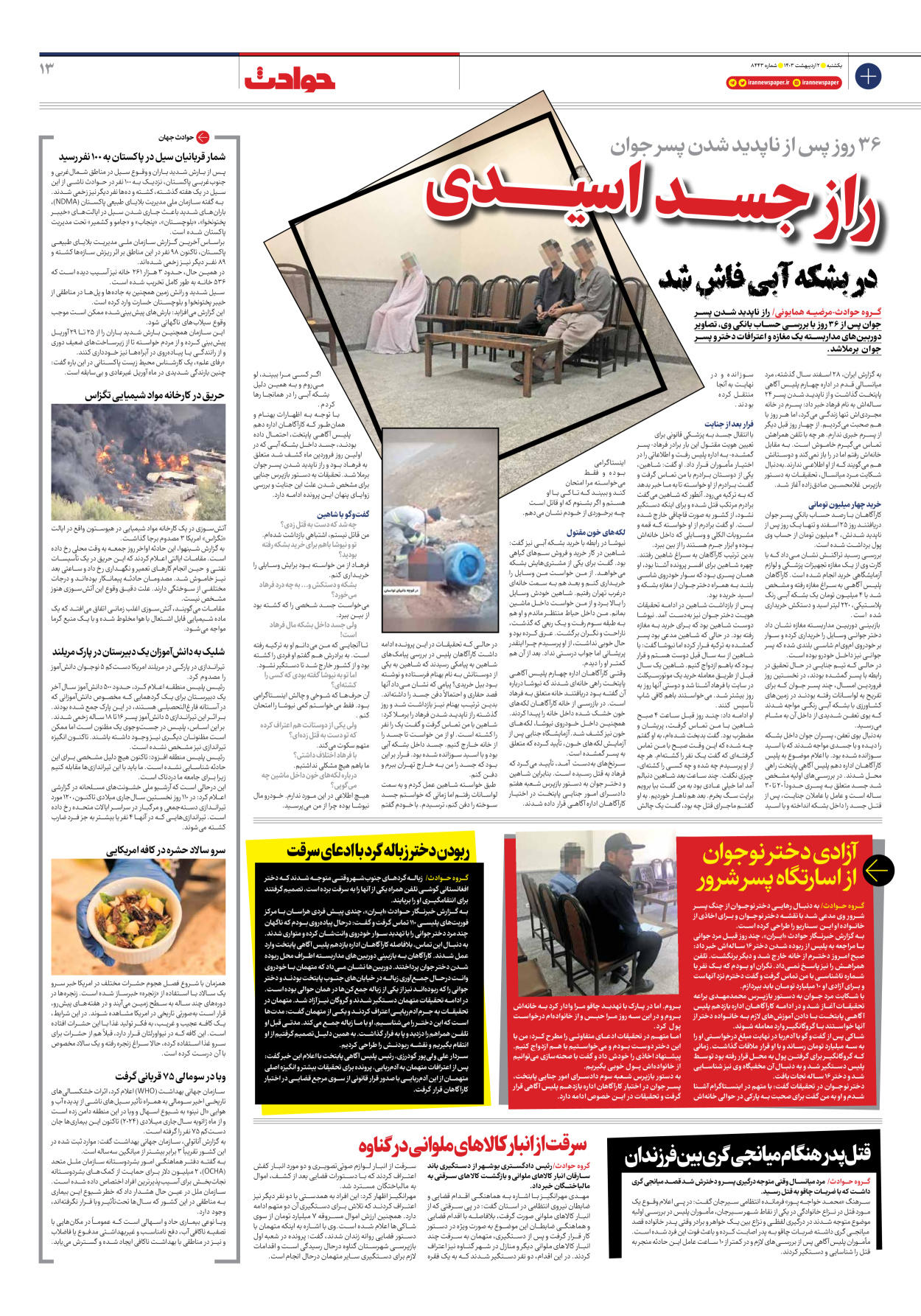 روزنامه ایران - شماره هشت هزار و چهارصد و چهل و سه - ۰۲ اردیبهشت ۱۴۰۳ - صفحه ۱۳
