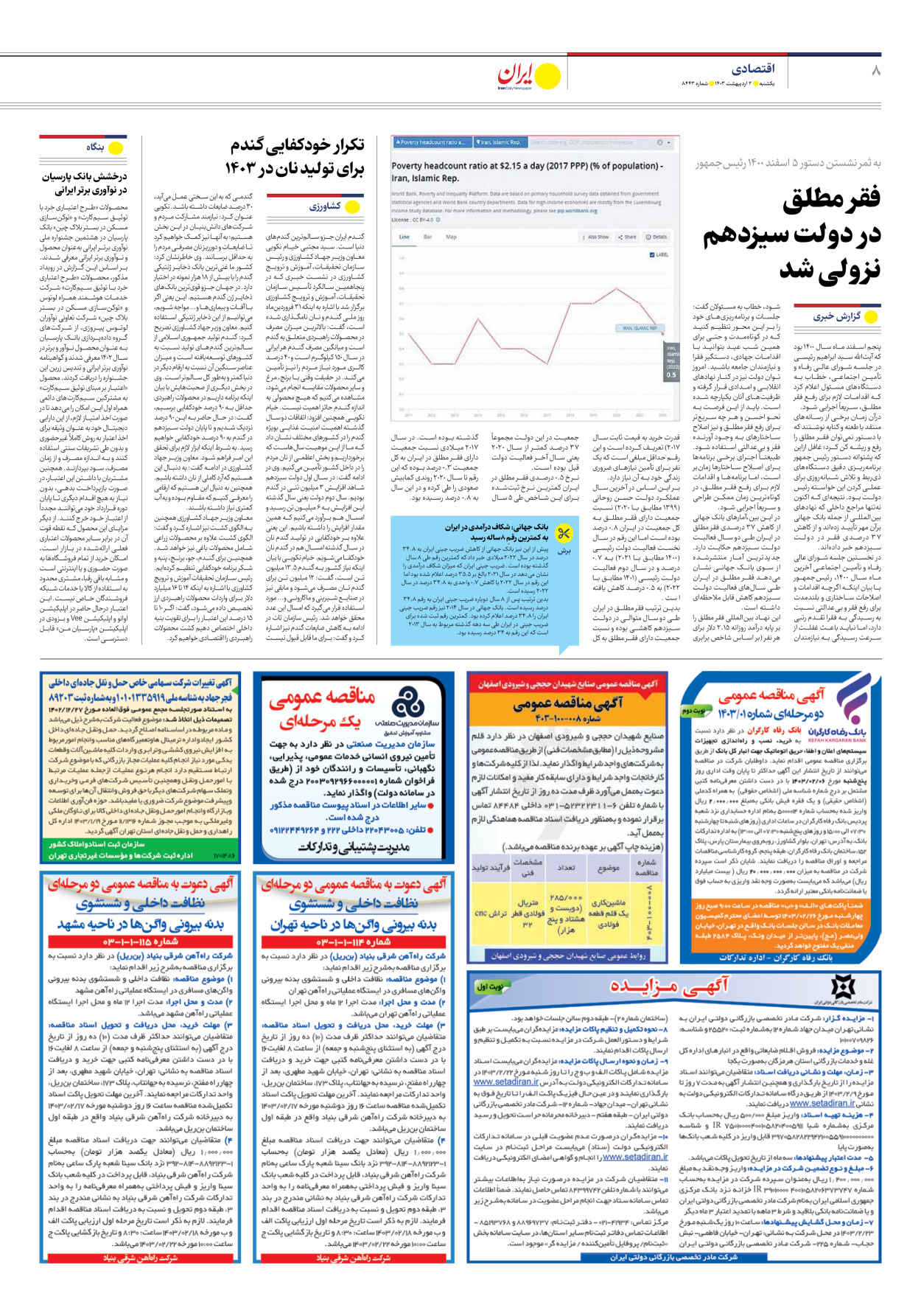 روزنامه ایران - شماره هشت هزار و چهارصد و چهل و سه - ۰۲ اردیبهشت ۱۴۰۳ - صفحه ۸