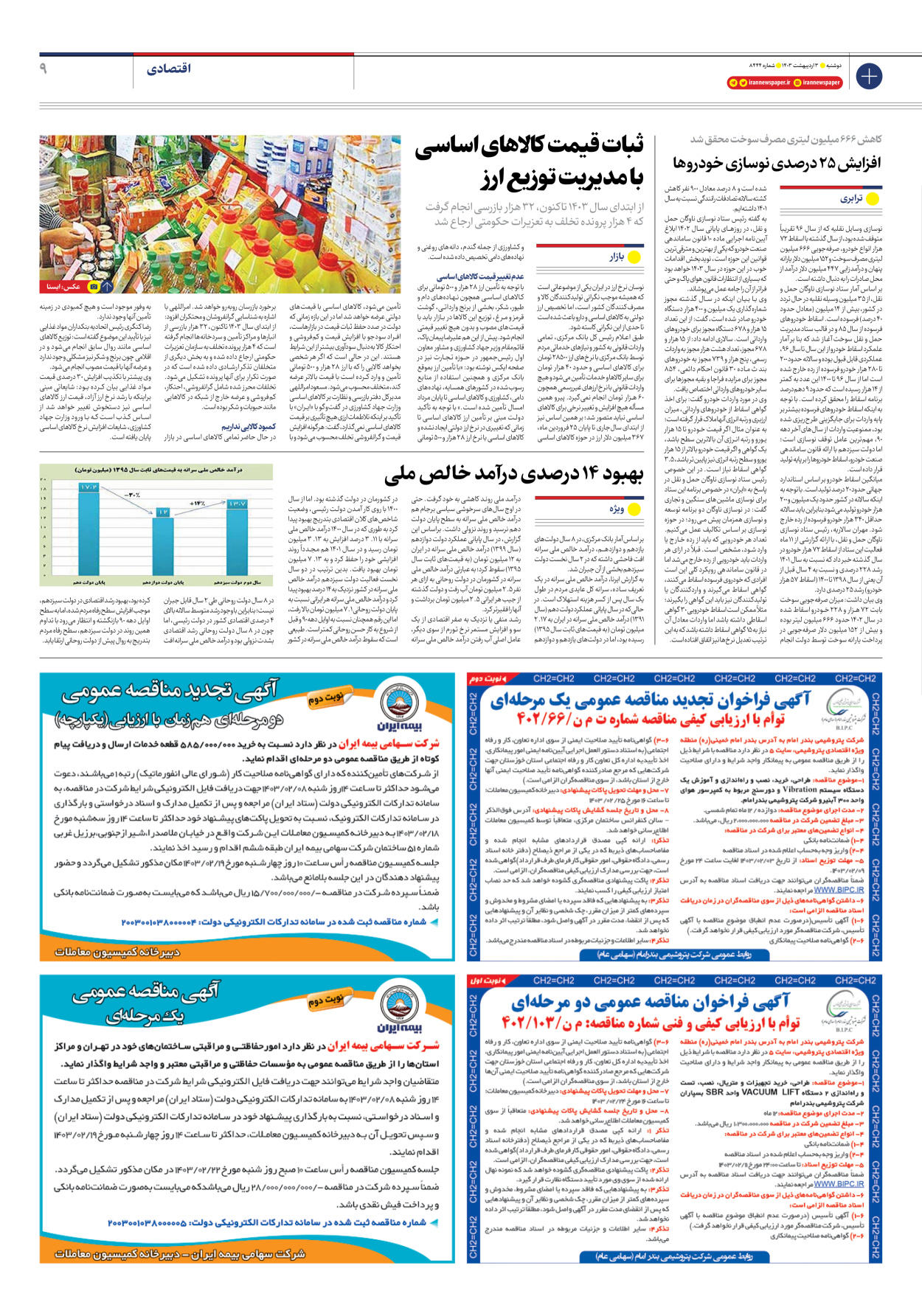 روزنامه ایران - شماره هشت هزار و چهارصد و چهل و چهار - ۰۳ اردیبهشت ۱۴۰۳ - صفحه ۹