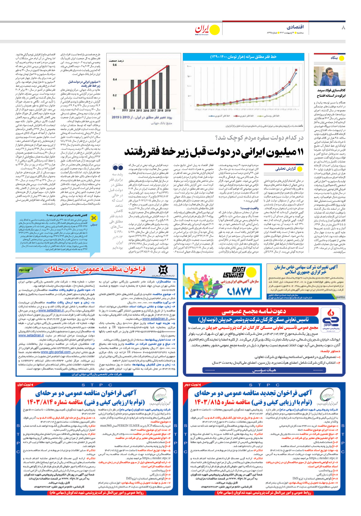 روزنامه ایران - شماره هشت هزار و چهارصد و چهل و پنج - ۰۴ اردیبهشت ۱۴۰۳ - صفحه ۸
