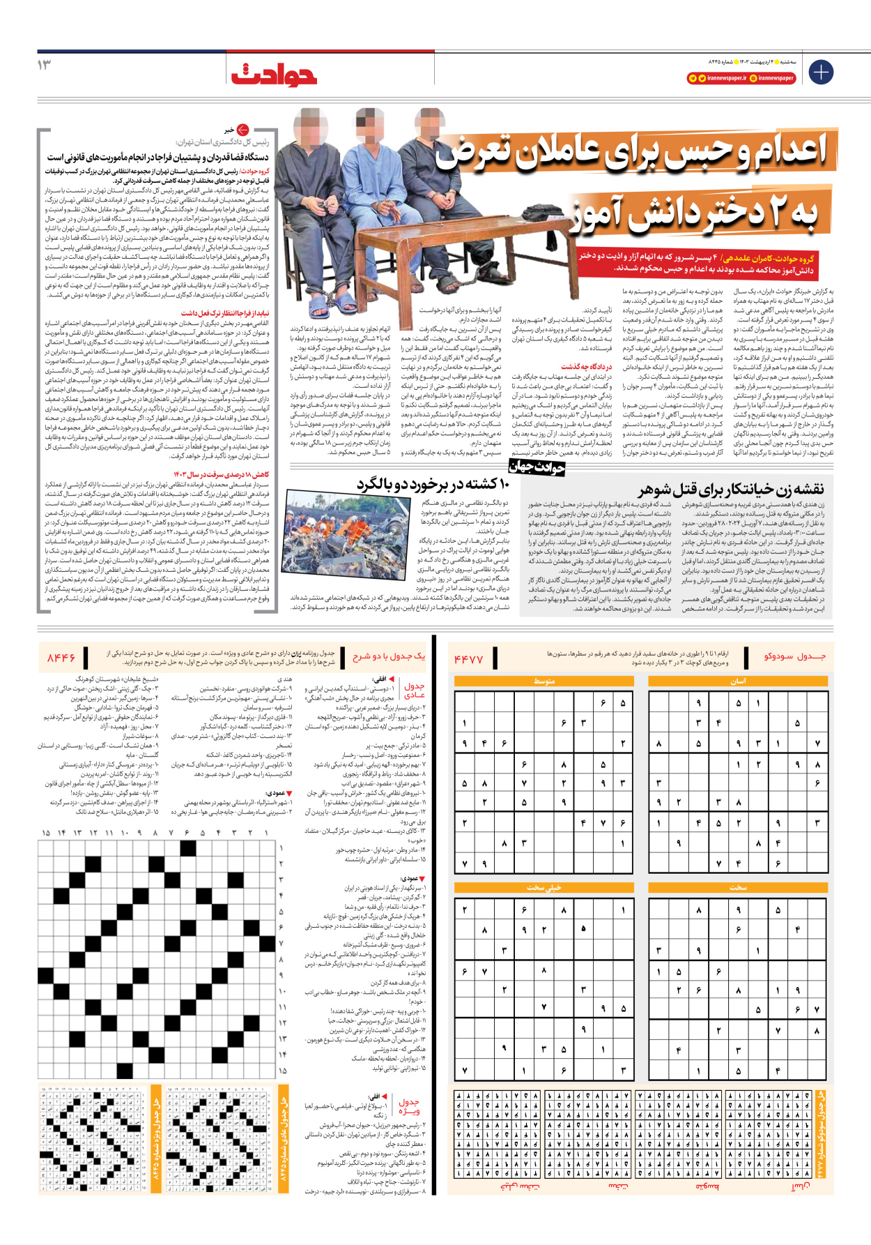 روزنامه ایران - شماره هشت هزار و چهارصد و چهل و شش - ۰۵ اردیبهشت ۱۴۰۳ - صفحه ۱۳