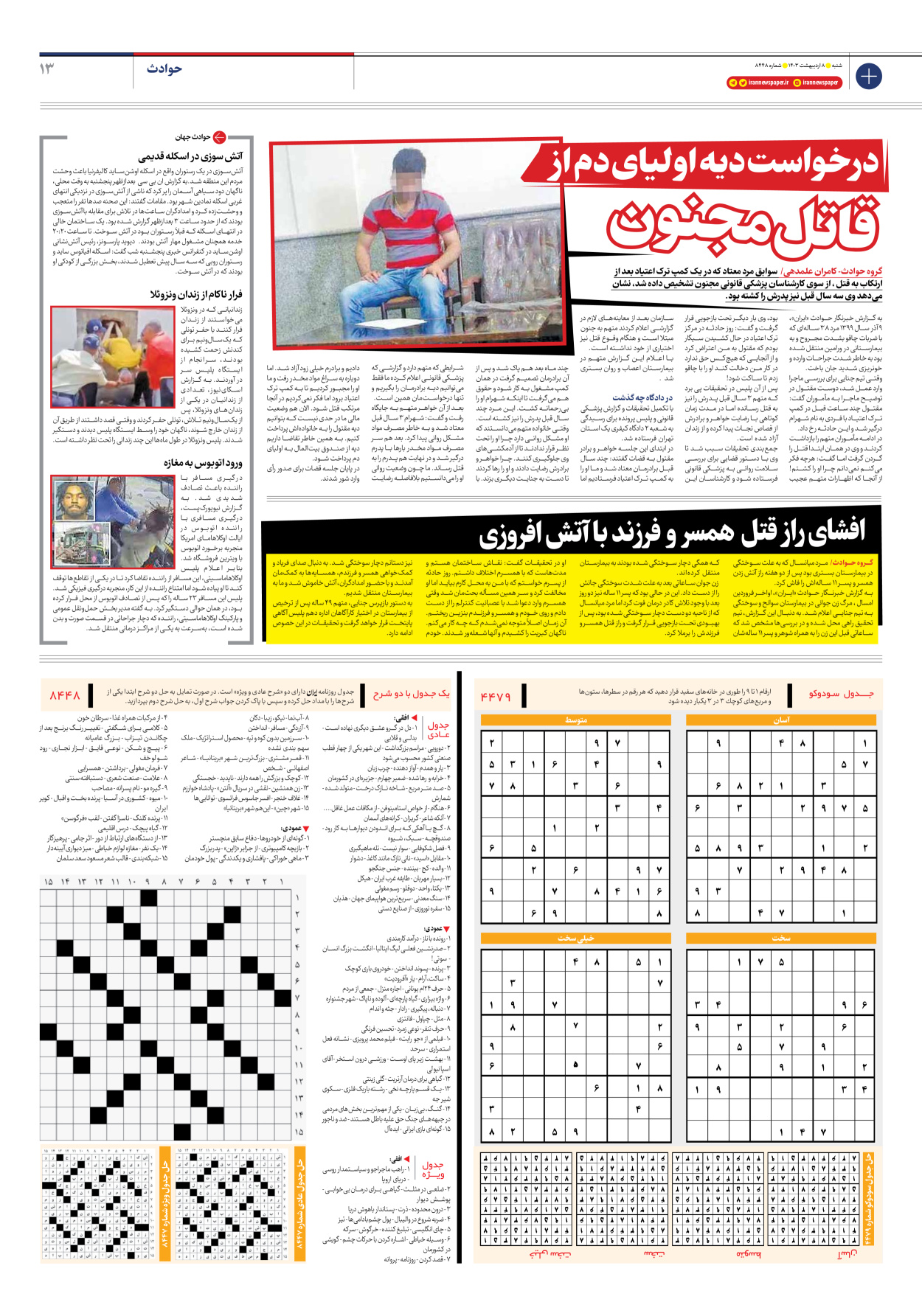 روزنامه ایران - شماره هشت هزار و چهارصد و چهل و هشت - ۰۸ اردیبهشت ۱۴۰۳ - صفحه ۱۳