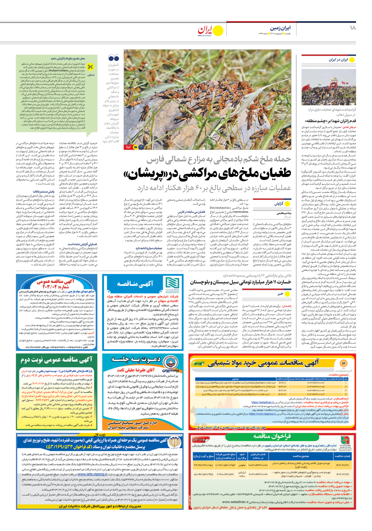 روزنامه ایران - شماره هشت هزار و چهارصد و چهل و نه - ۰۹ اردیبهشت ۱۴۰۳ - صفحه ۱۸