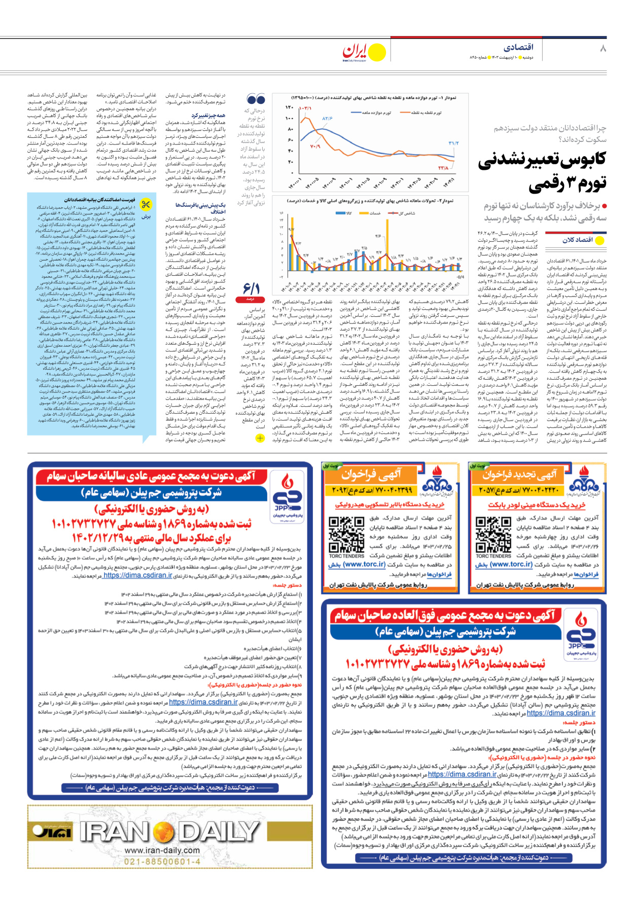 روزنامه ایران - شماره هشت هزار و چهارصد و پنجاه - ۱۰ اردیبهشت ۱۴۰۳ - صفحه ۸
