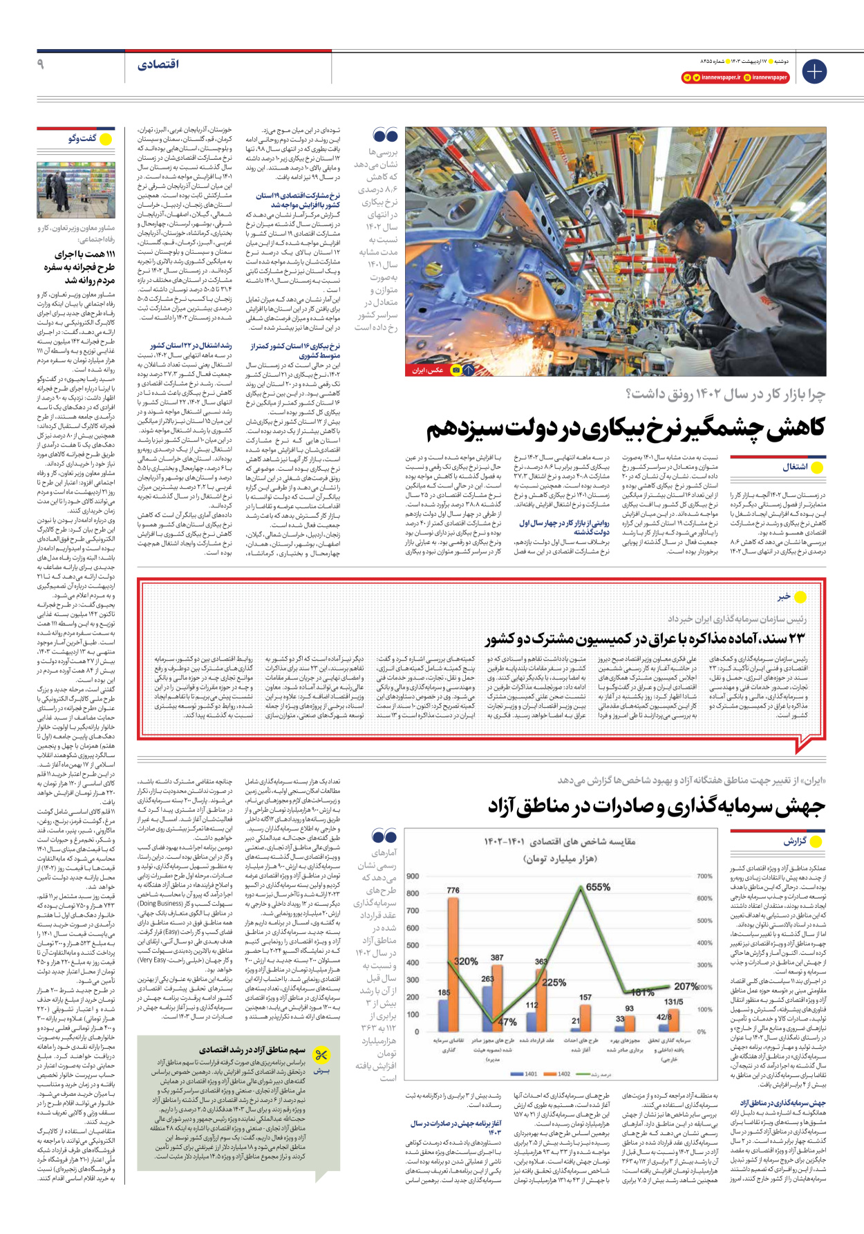 روزنامه ایران - شماره هشت هزار و چهارصد و پنجاه و پنج - ۱۷ اردیبهشت ۱۴۰۳ - صفحه ۹