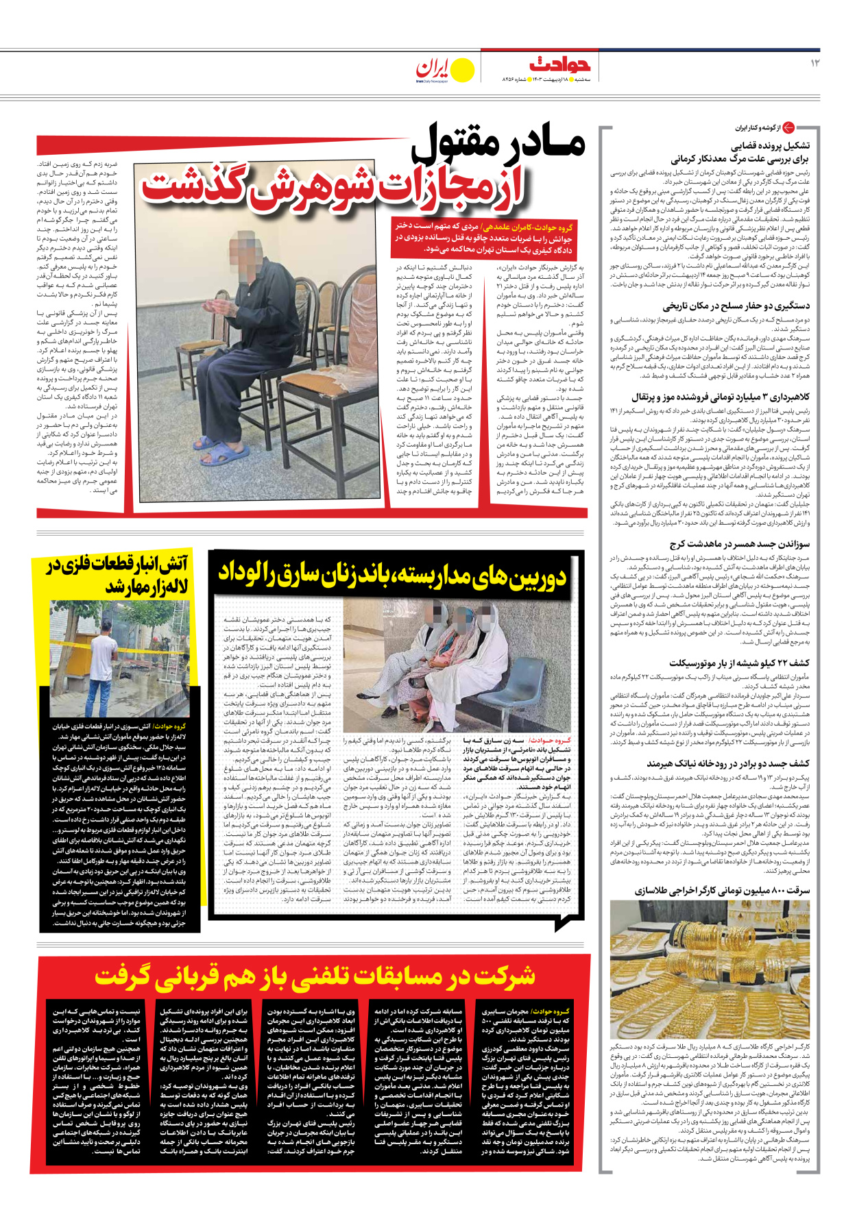 روزنامه ایران - شماره هشت هزار و چهارصد و پنجاه و شش - ۱۸ اردیبهشت ۱۴۰۳ - صفحه ۱۲