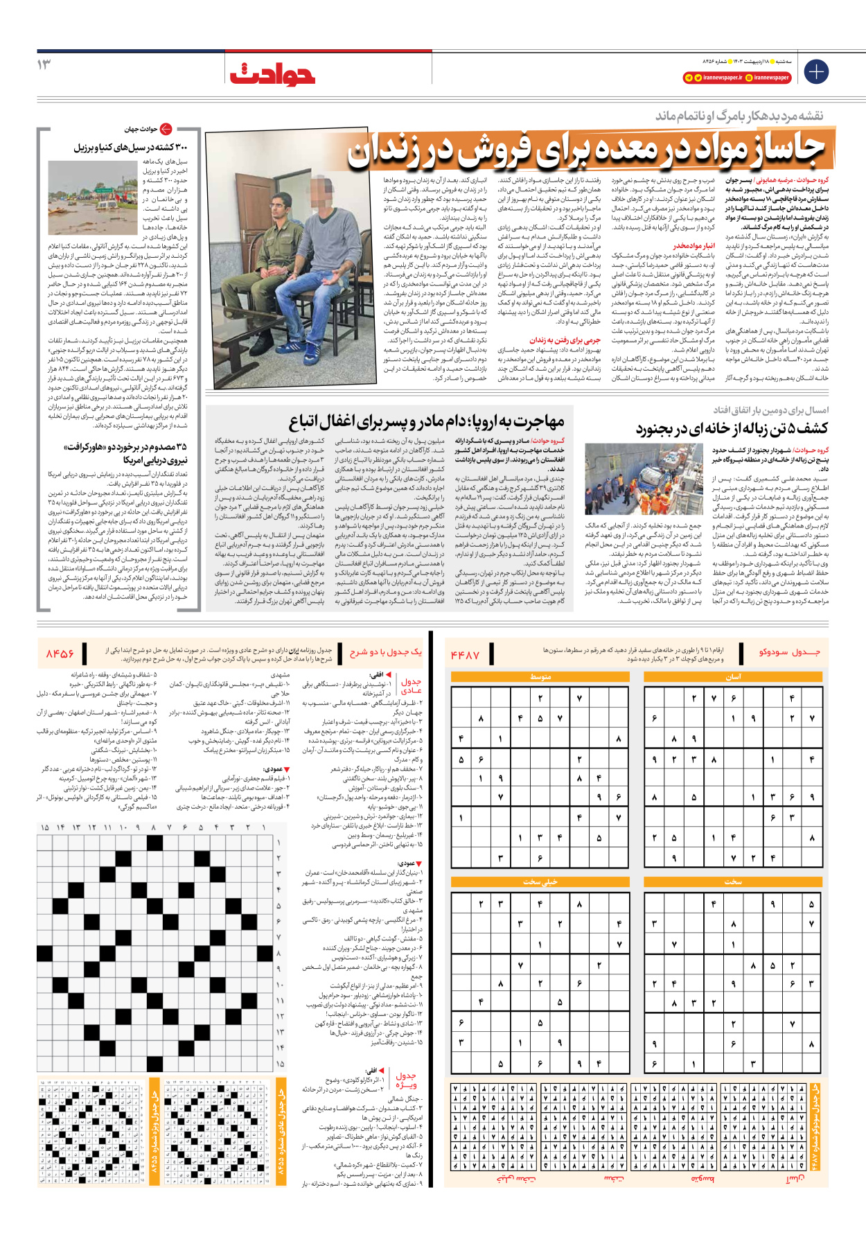 روزنامه ایران - شماره هشت هزار و چهارصد و پنجاه و شش - ۱۸ اردیبهشت ۱۴۰۳ - صفحه ۱۳
