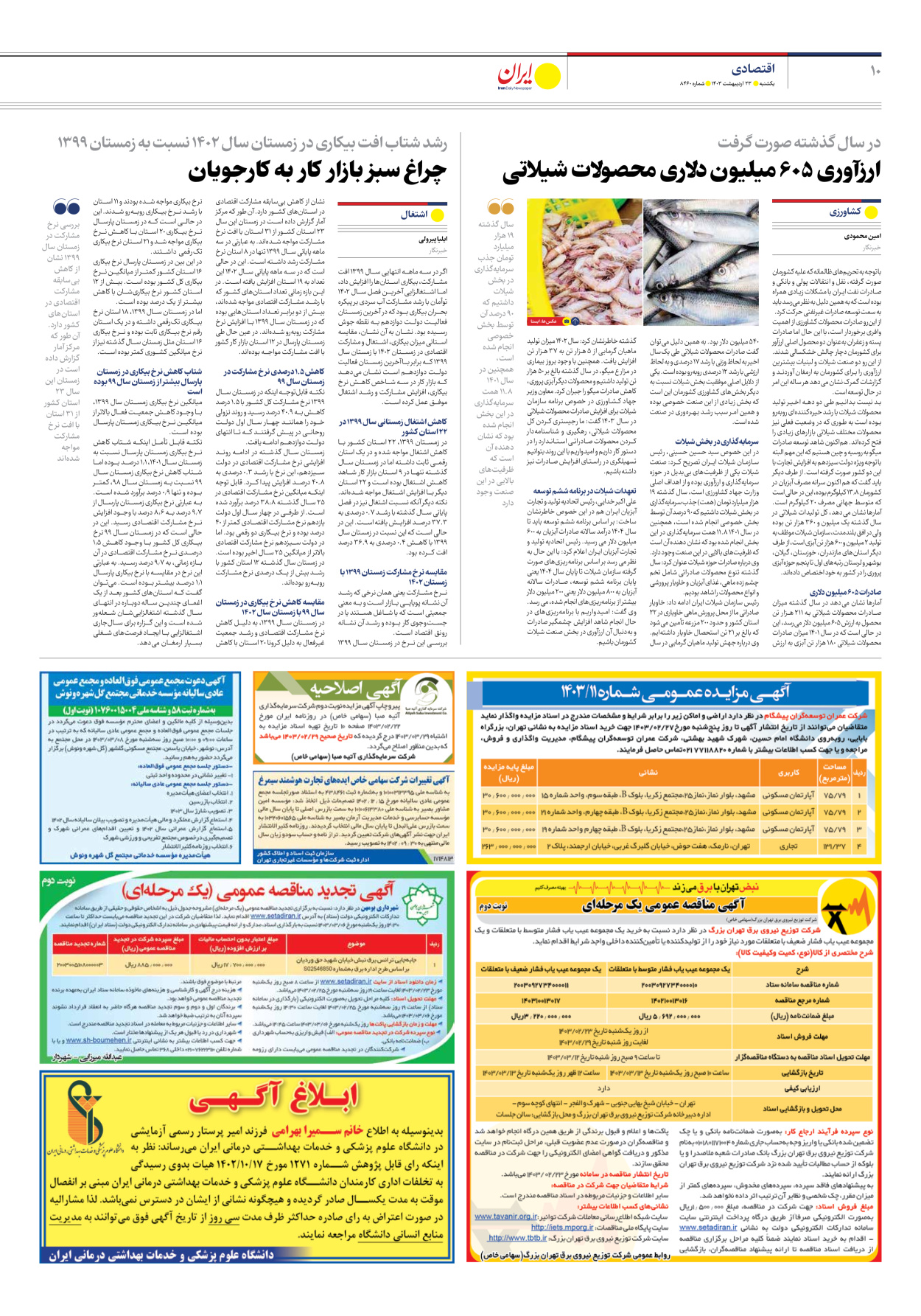 روزنامه ایران - شماره هشت هزار و چهارصد و شصت - ۲۳ اردیبهشت ۱۴۰۳ - صفحه ۱۰