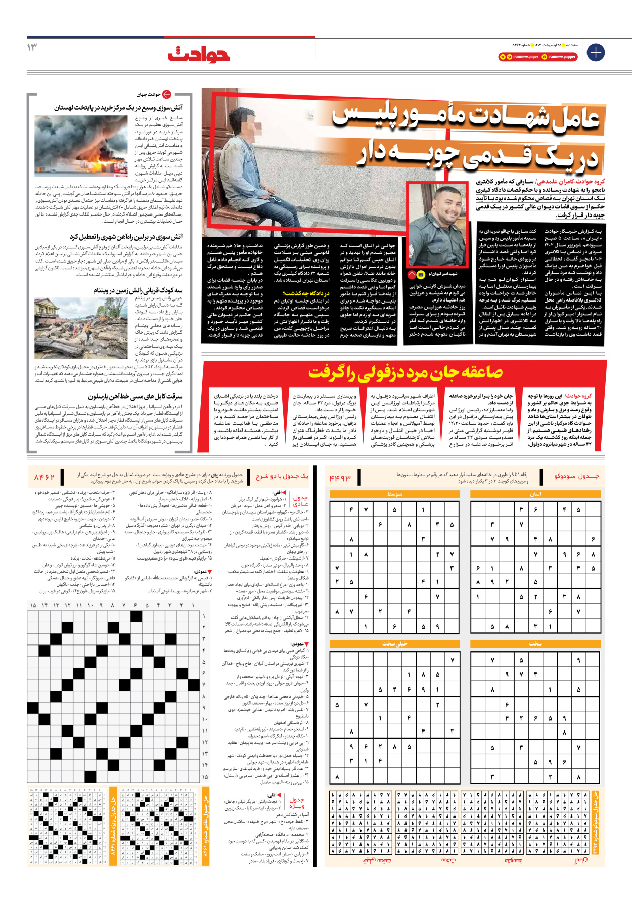روزنامه ایران - شماره هشت هزار و چهارصد و شصت و دو - ۲۵ اردیبهشت ۱۴۰۳ - صفحه ۱۳