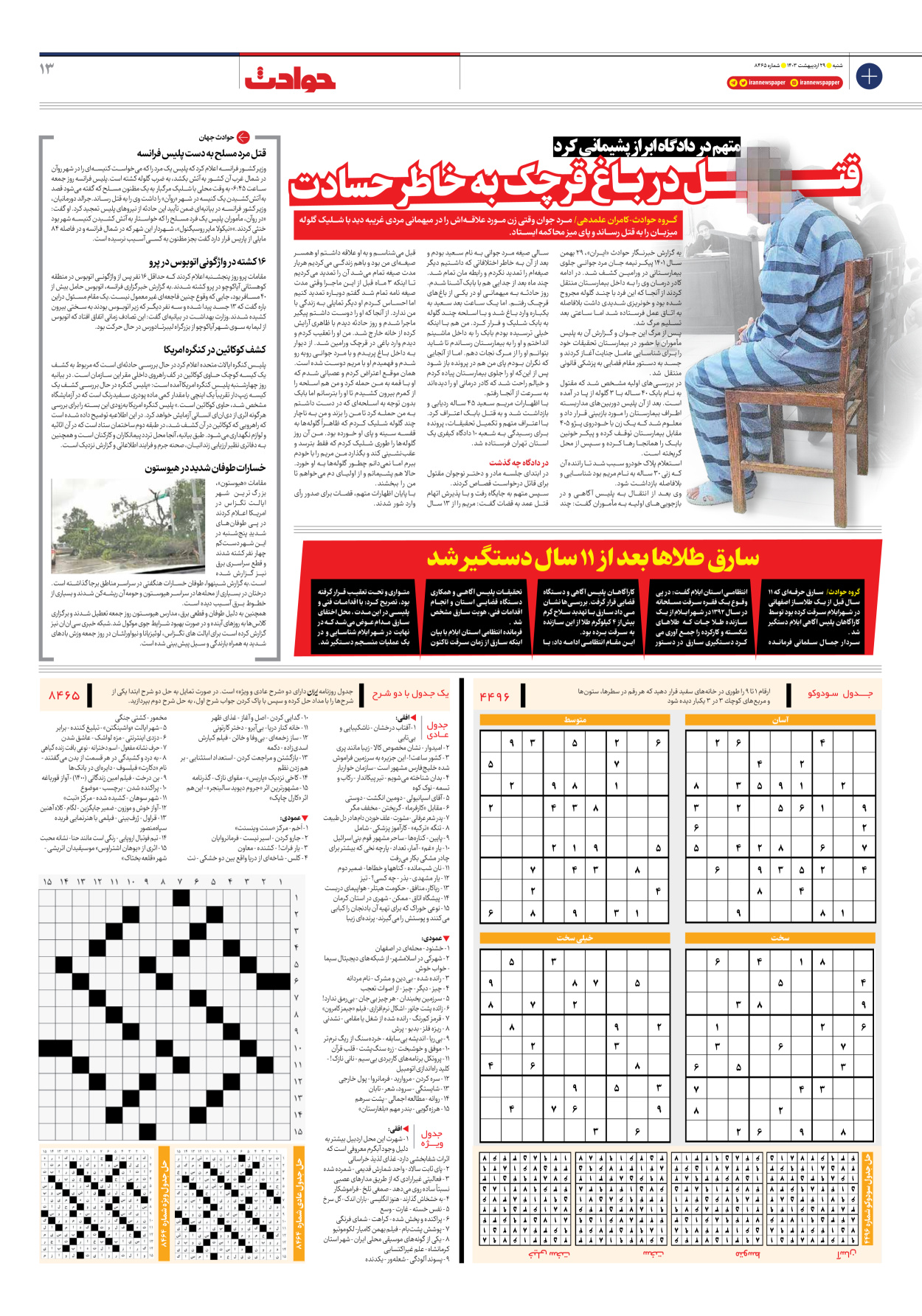 روزنامه ایران - شماره هشت هزار و چهارصد و شصت و پنج - ۲۹ اردیبهشت ۱۴۰۳ - صفحه ۱۳