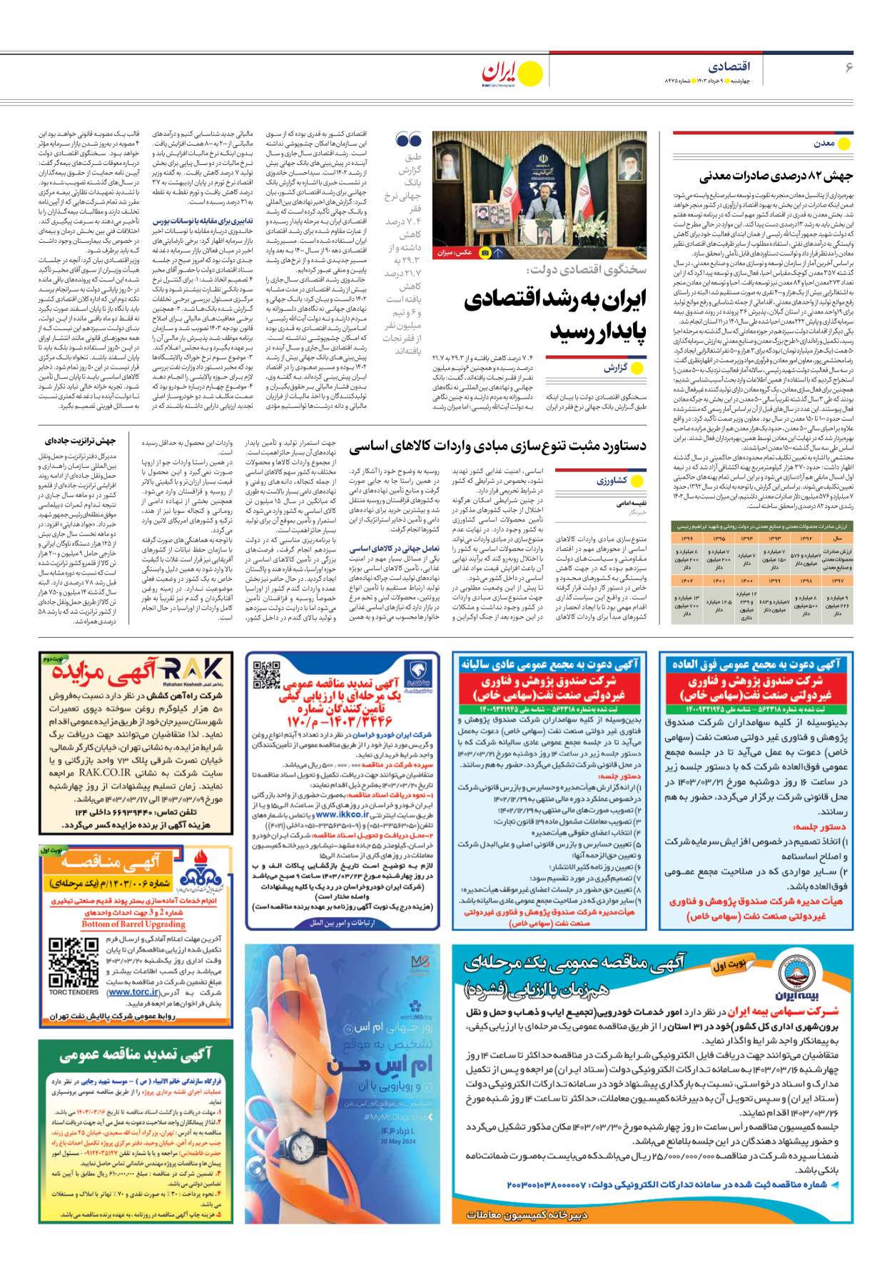 روزنامه ایران - شماره هشت هزار و چهارصد و هفتاد و پنج - ۰۹ خرداد ۱۴۰۳ - صفحه ۶