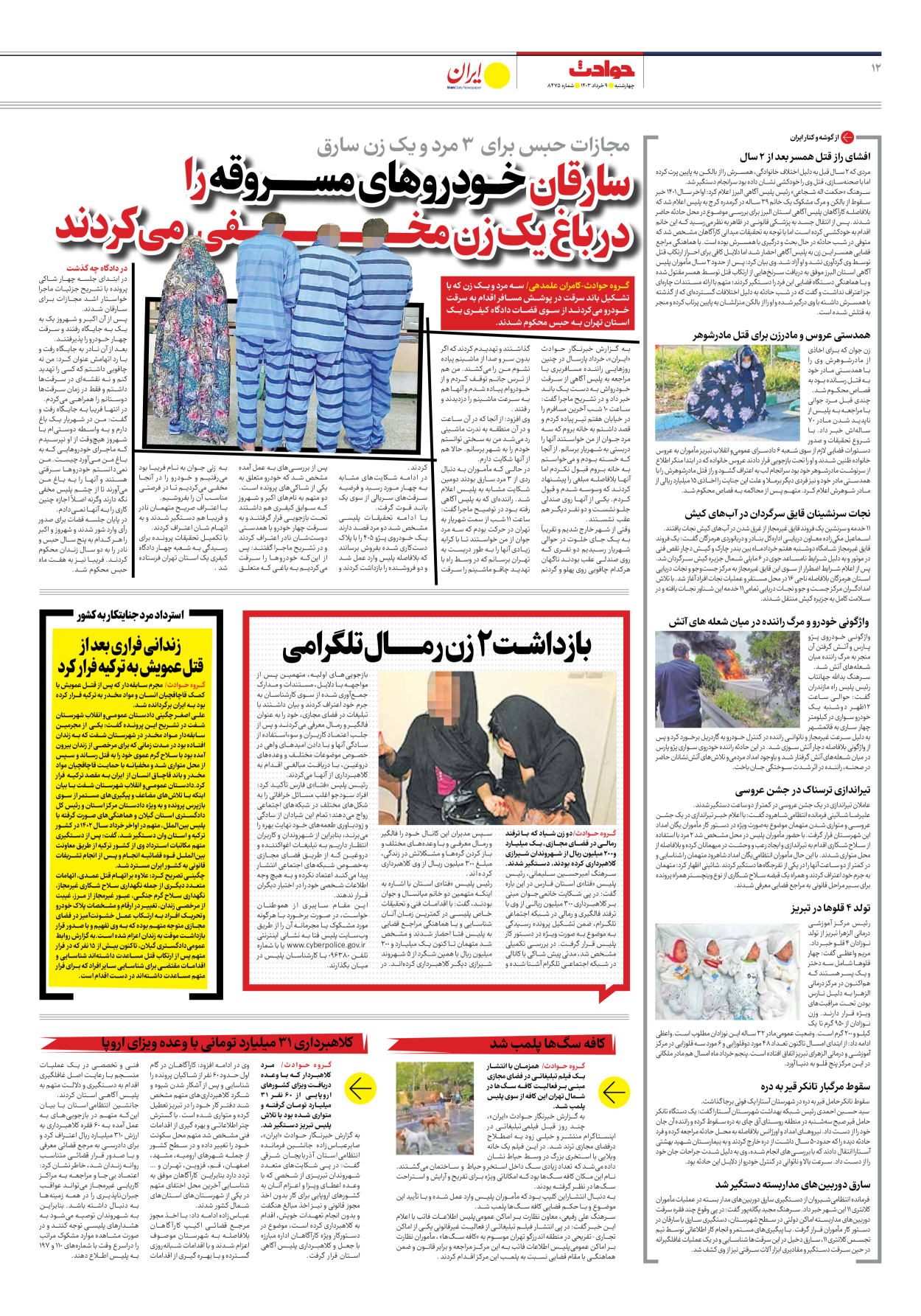روزنامه ایران - شماره هشت هزار و چهارصد و هفتاد و پنج - ۰۹ خرداد ۱۴۰۳ - صفحه ۱۲