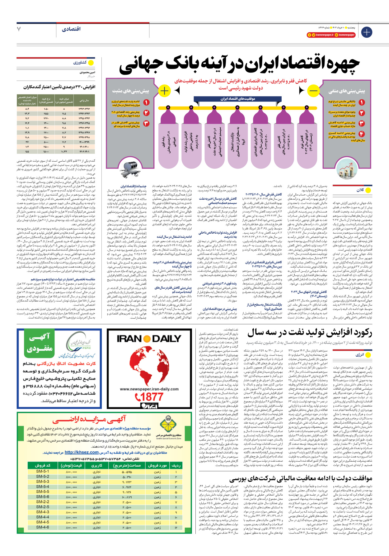 روزنامه ایران - شماره هشت هزار و چهارصد و هفتاد و شش - ۱۰ خرداد ۱۴۰۳ - صفحه ۷