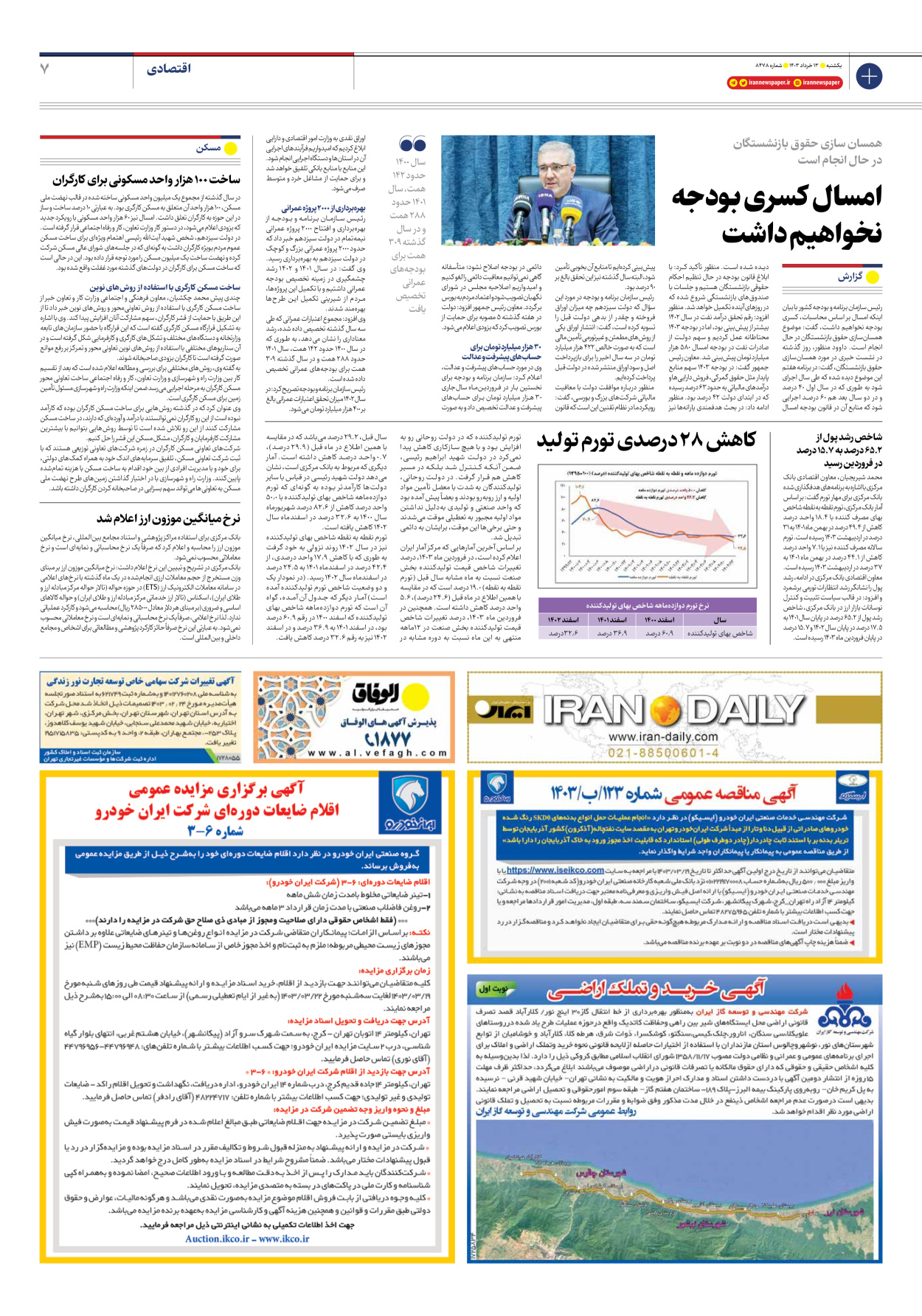 روزنامه ایران - شماره هشت هزار و چهارصد و هفتاد و هشت - ۱۳ خرداد ۱۴۰۳ - صفحه ۷