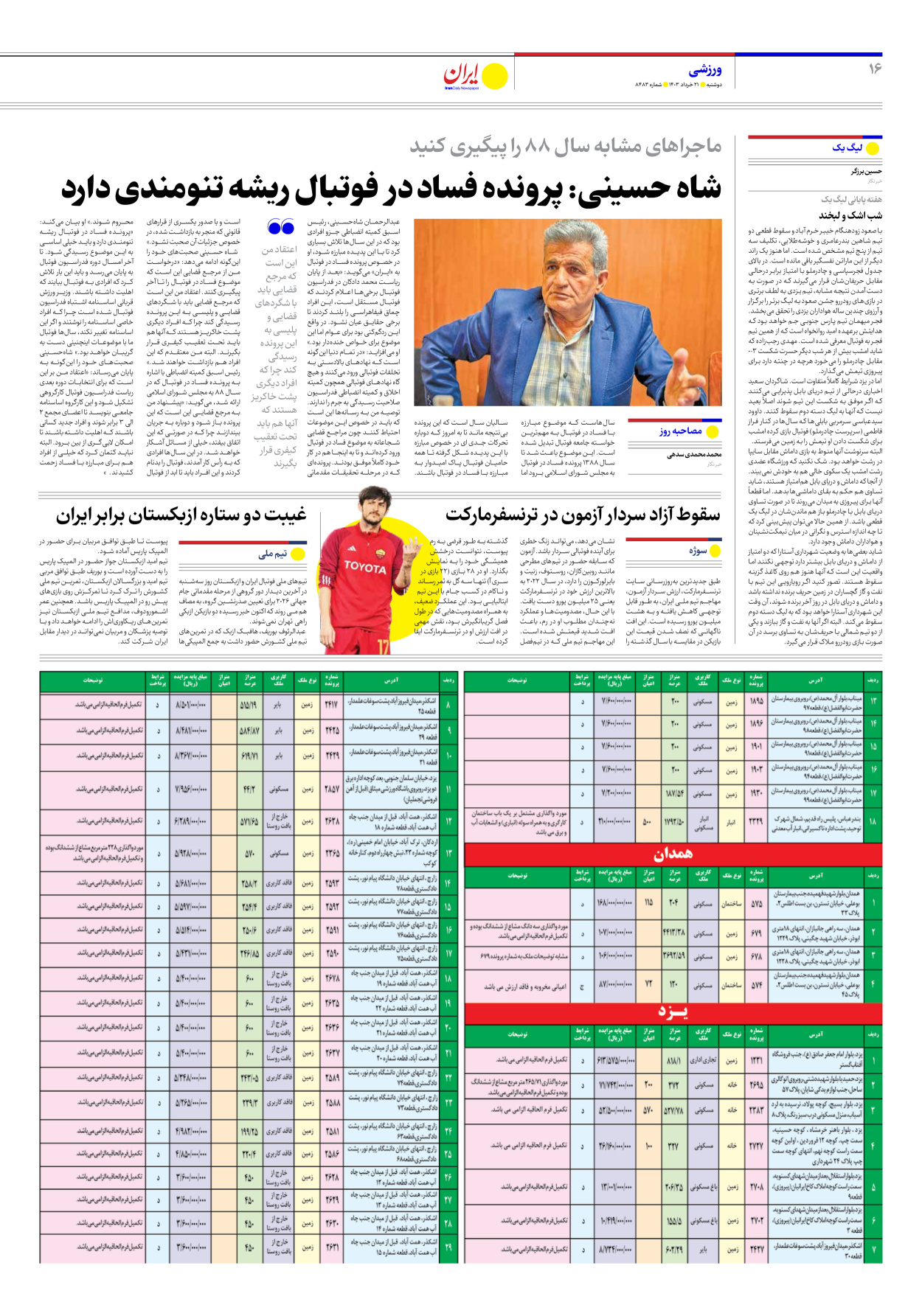 روزنامه ایران - شماره هشت هزار و چهارصد و هشتاد و سه - ۲۱ خرداد ۱۴۰۳ - صفحه ۱۶