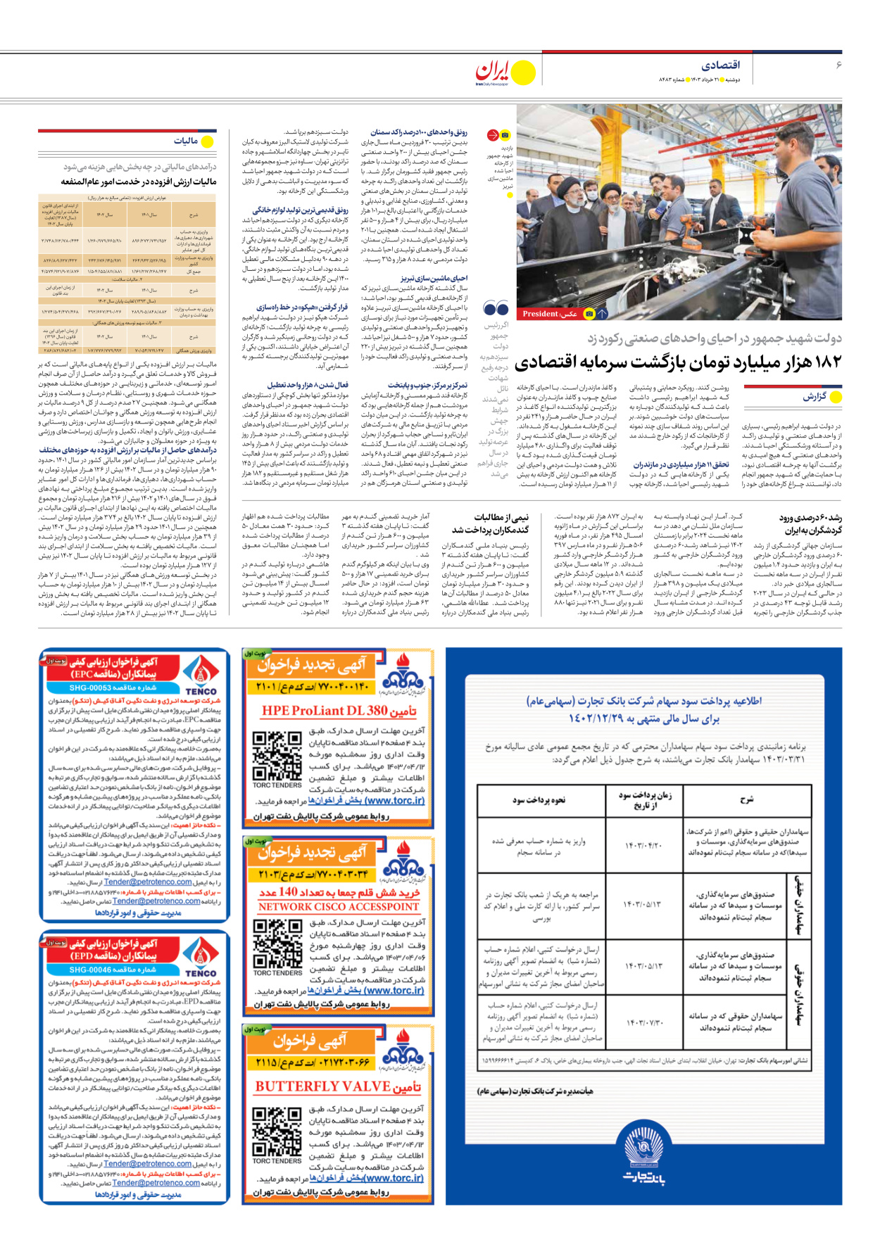 روزنامه ایران - شماره هشت هزار و چهارصد و هشتاد و سه - ۲۱ خرداد ۱۴۰۳ - صفحه ۶